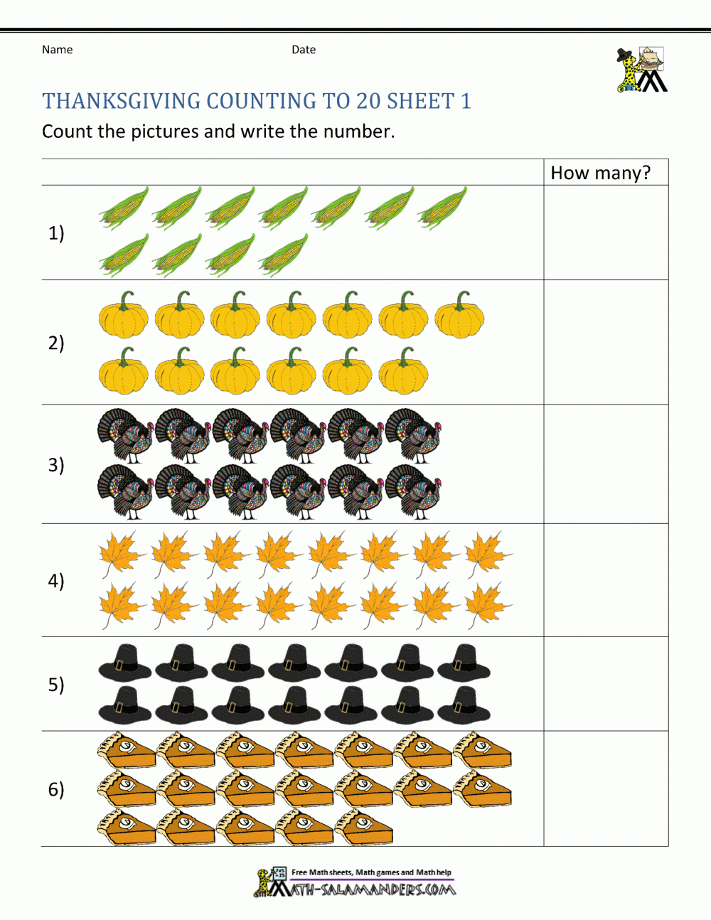 Thanksgiving Counting Worksheets with Thanksgiving Worksheets Grade 3