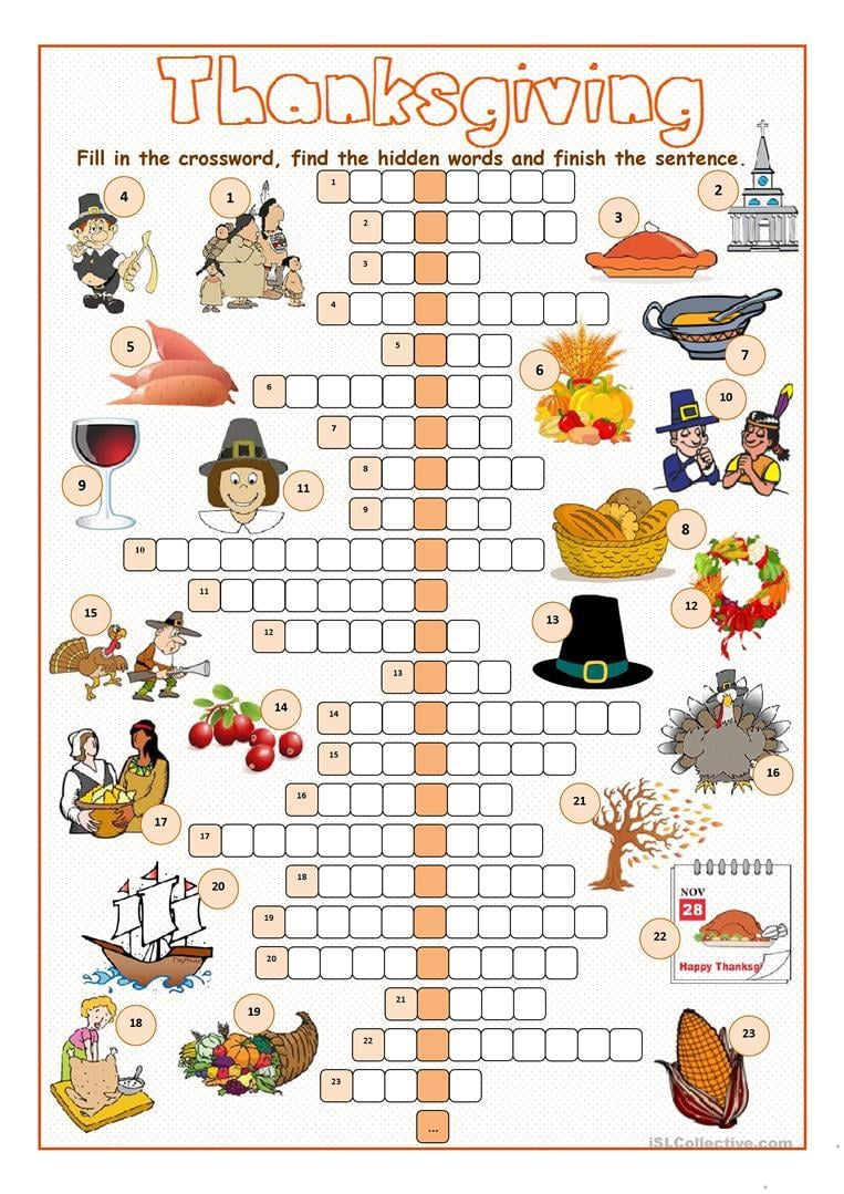 Thanksgiving Crossword Puzzle | ✔️ ✔️ ✔️ Ittt in Thanksgiving Crossword Printable