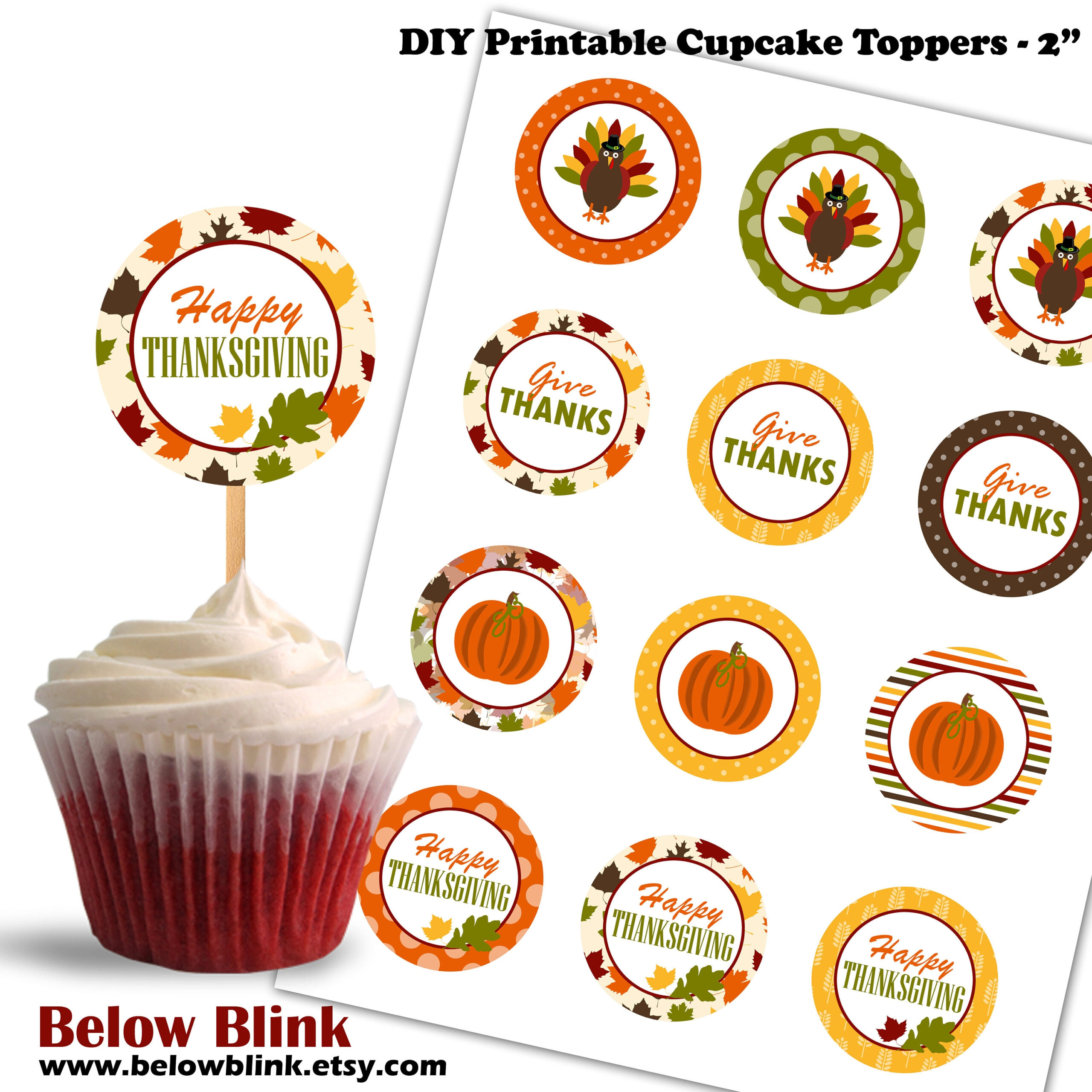 Thanksgiving Cupcake Toppers, Give Thanks Printable Cupcake intended for Thanksgiving Cake Topper Printable