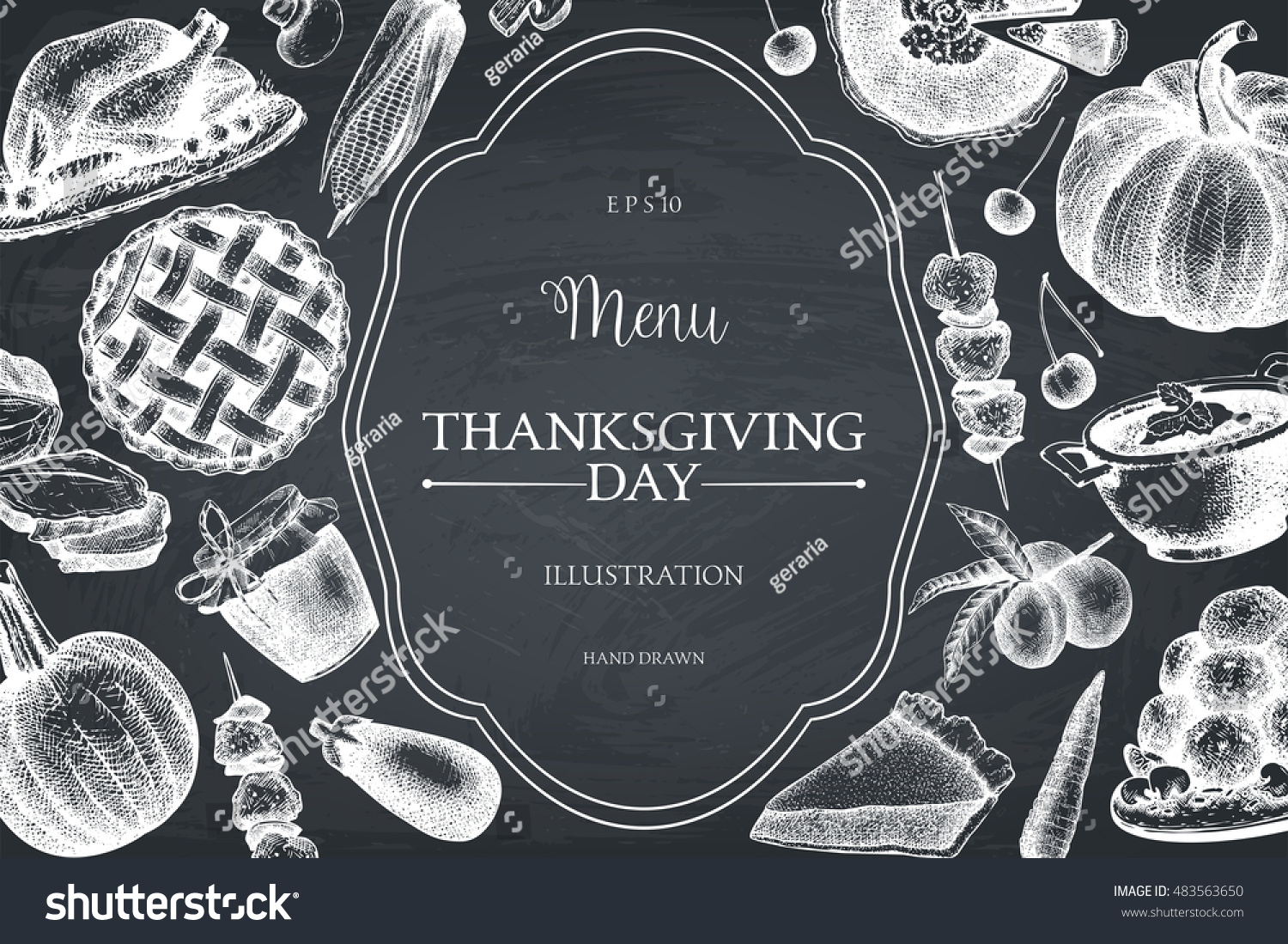 Thanksgiving Day Menu Design On Chalkboard Stock Vector (Royalty in Thanksgiving Chalkboard Menu Template