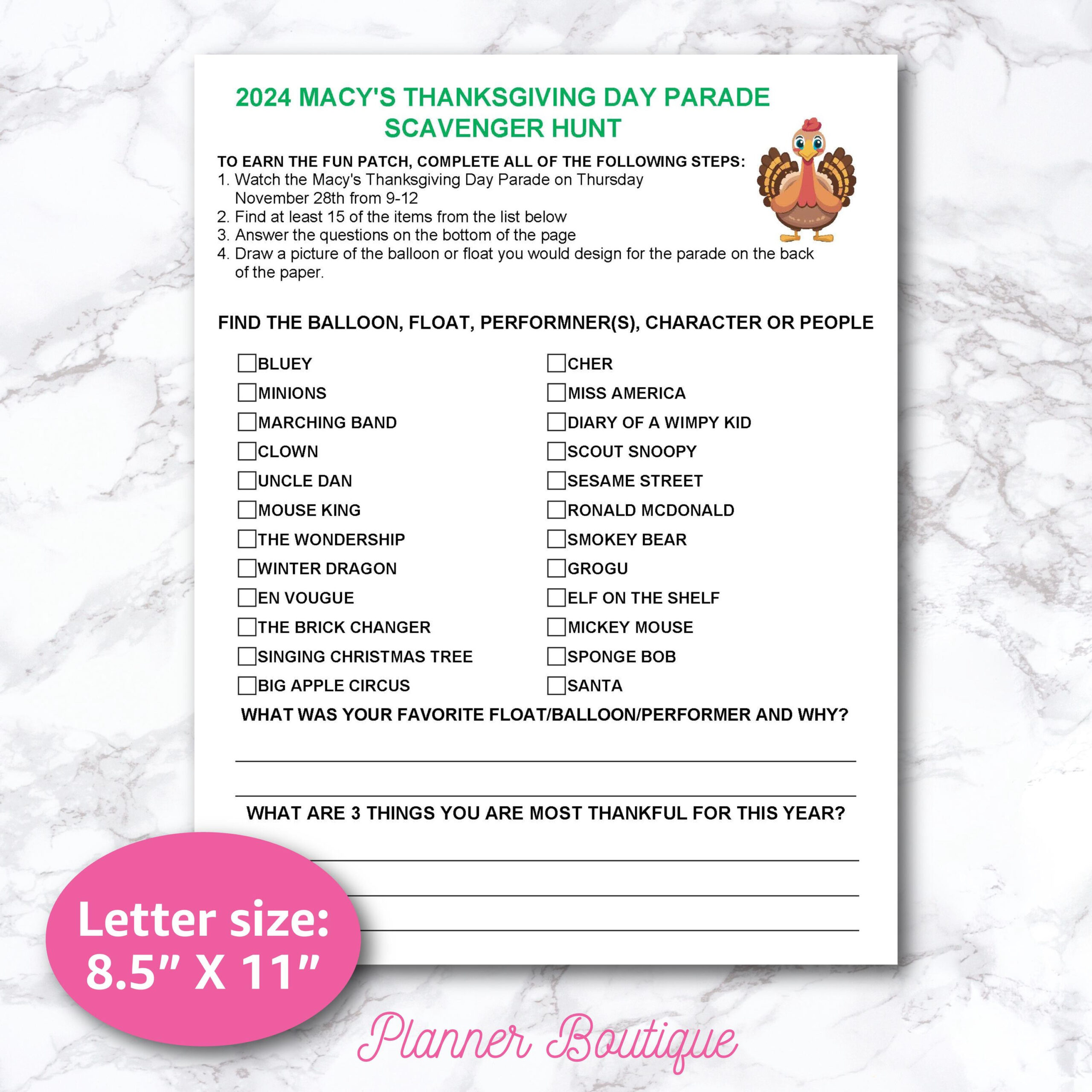 Thanksgiving Day Parade Scavenger Hunt: Editable Activity (Digital regarding Girl Scout Thanksgiving Parade Scavenger Hunt 2025 Printable