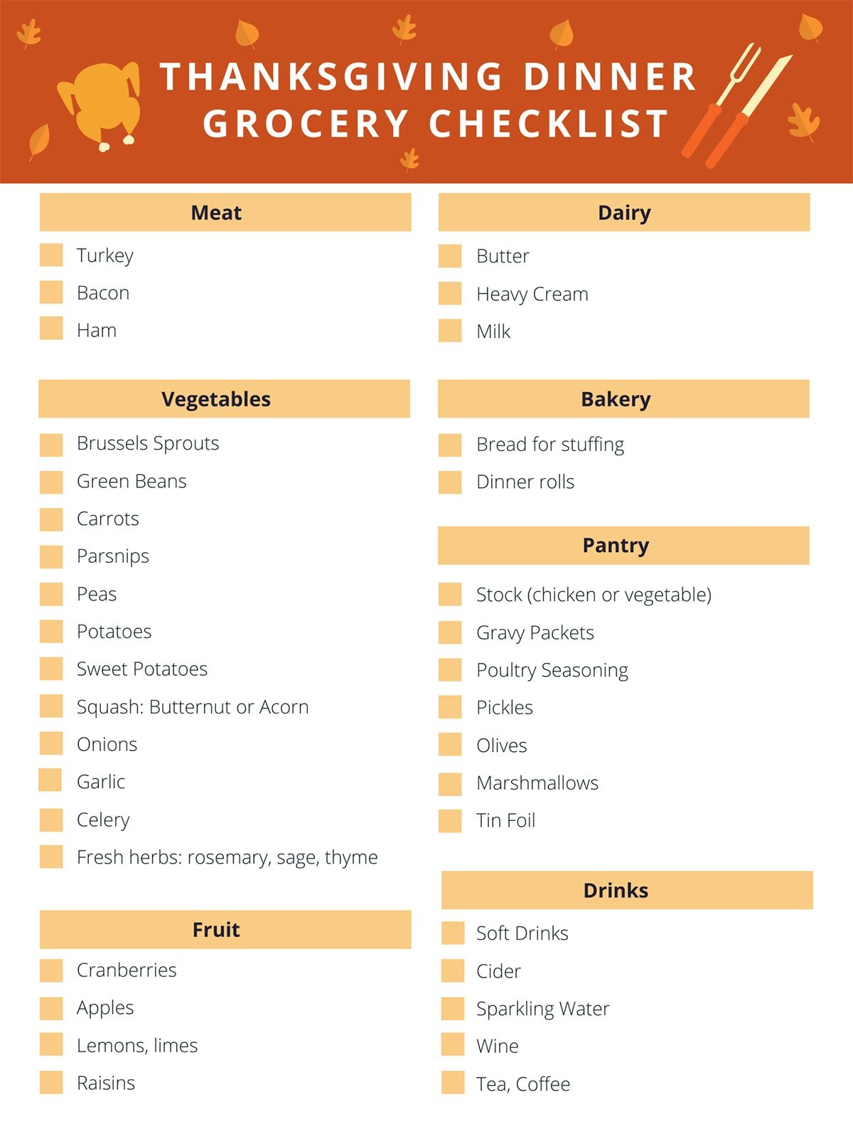 Thanksgiving Dinner Grocery Checklist - A Pretty Life In The Suburbs within Thanksgiving Food Checklist Printable