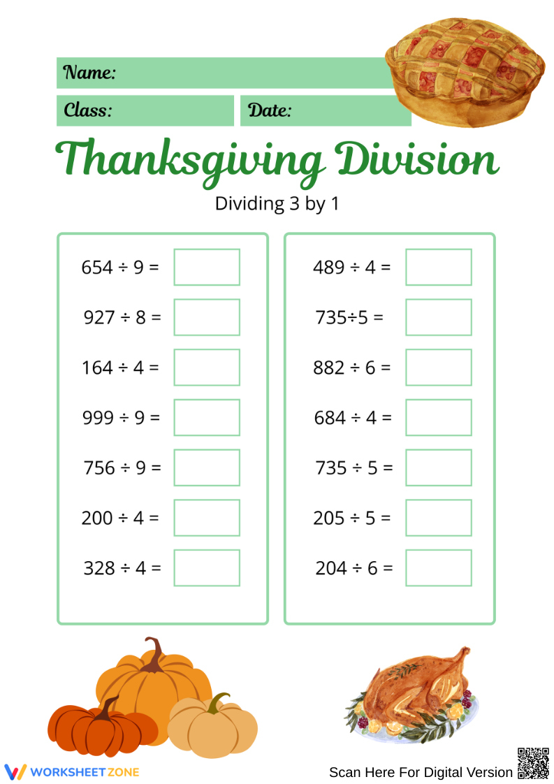 Thanksgiving Division Worksheets &amp;amp; Printable throughout Thanksgiving Division Worksheets