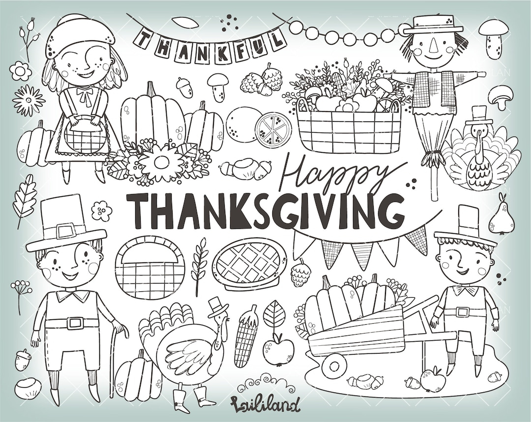 Thanksgiving Doodle Clipart: Black And White Thanksgiving Graphics regarding Printable Thanksgiving Clip Art Black And White