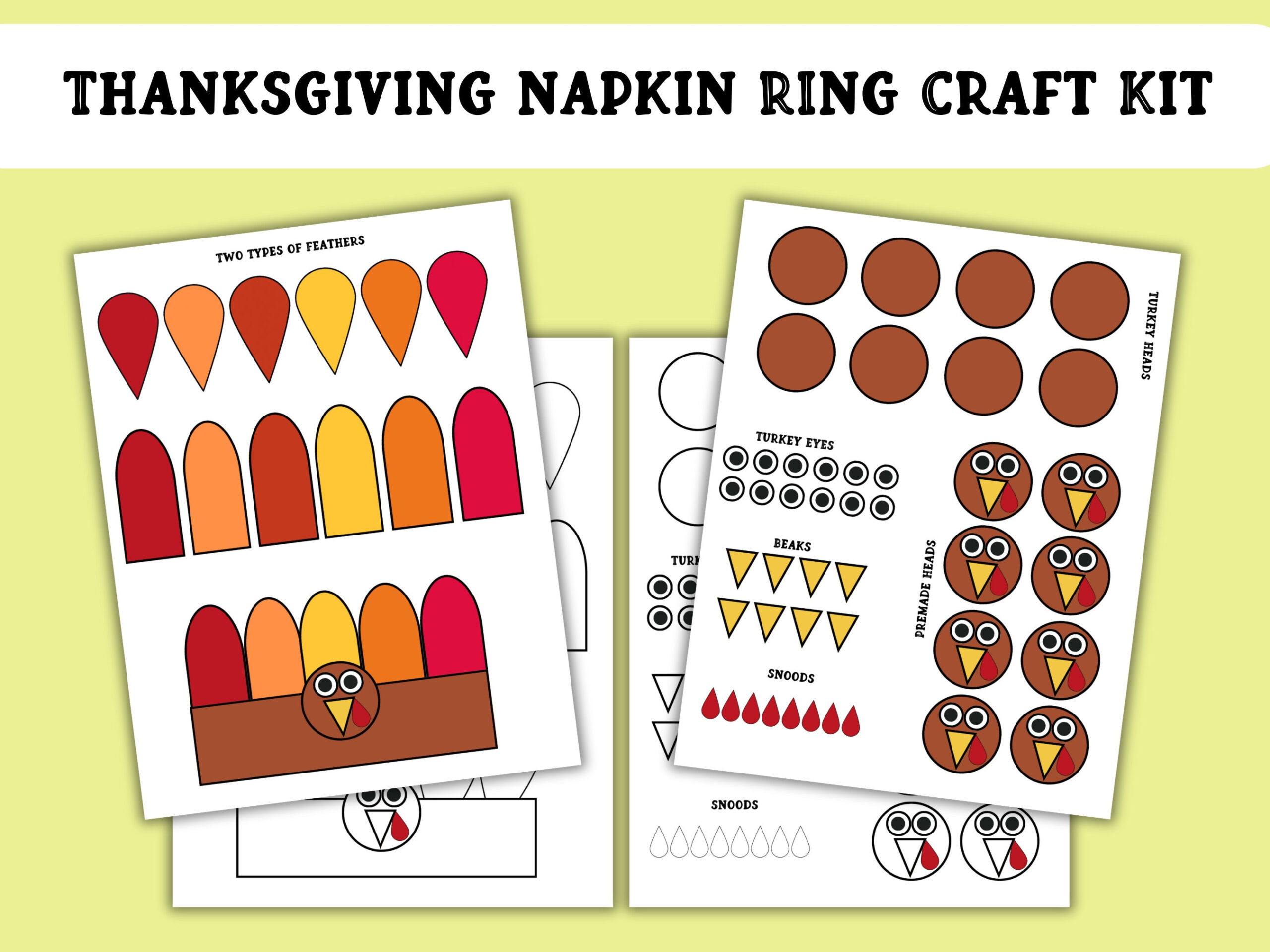 Thanksgiving Druckbare Serviettenringe Kit, Truthahn Bastelset Für inside Printable Thanksgiving Napkin Holders