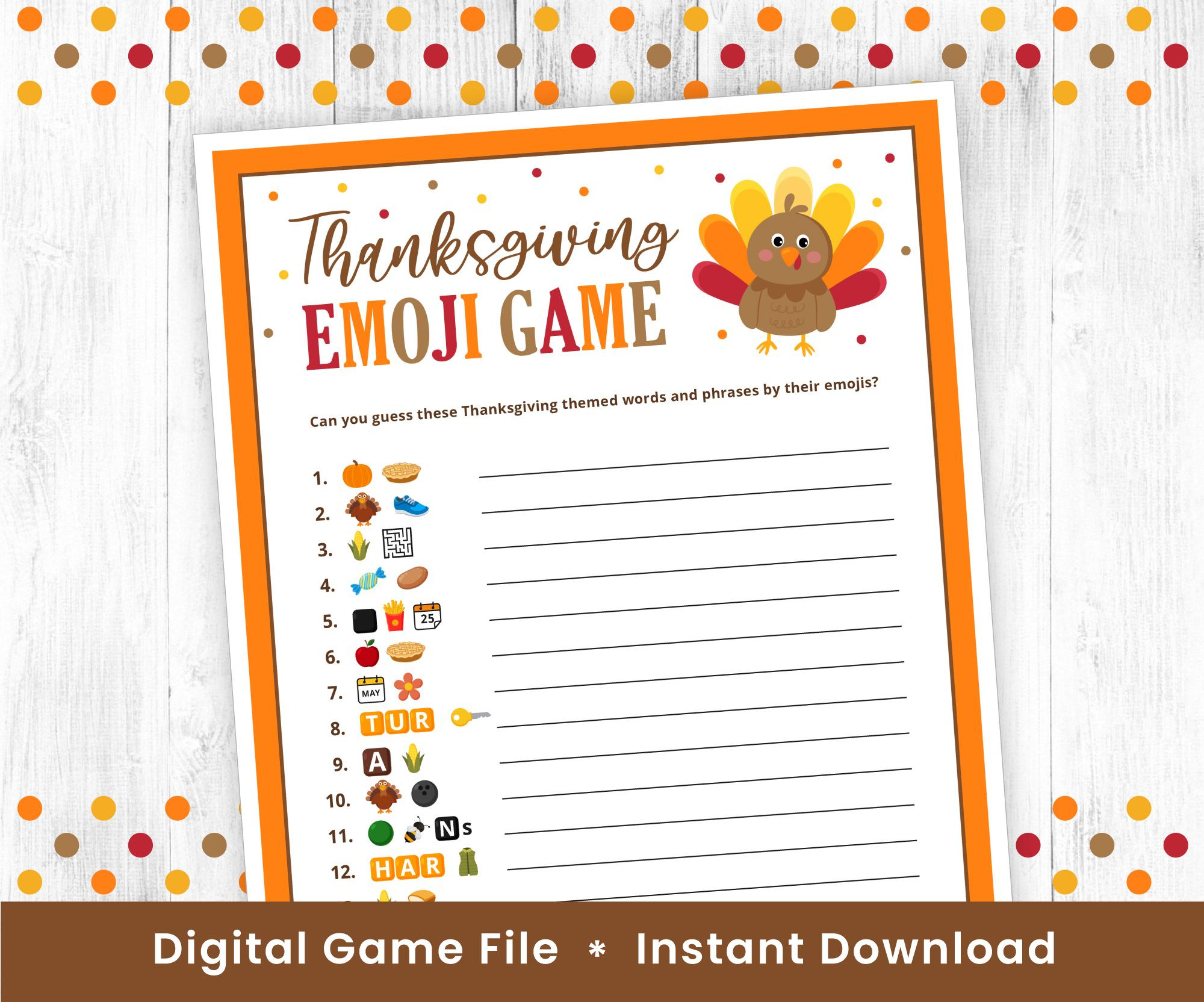 Thanksgiving Emoji Game Printable, Thanksgiving Activity Kids regarding Thanksgiving Emoji Game Printable