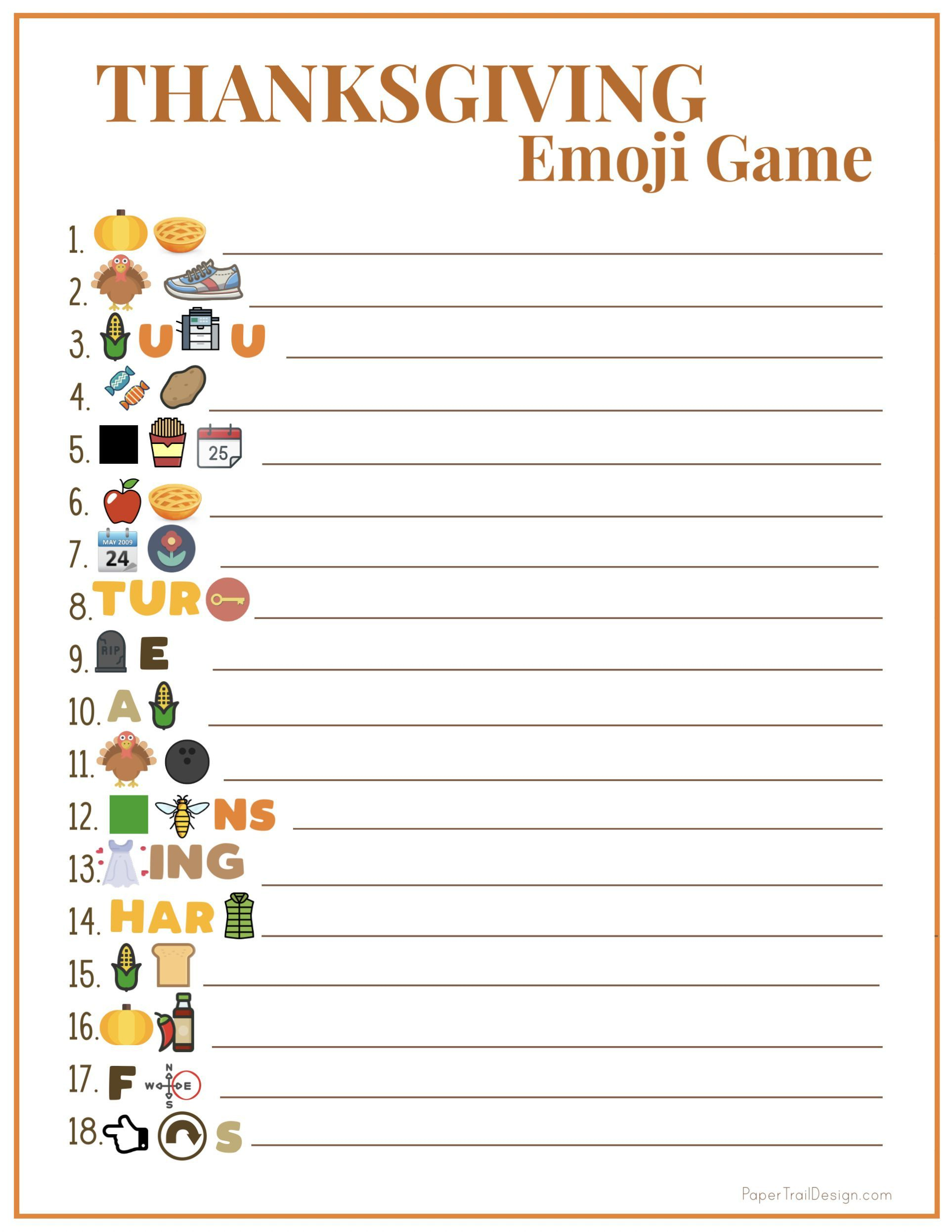 Thanksgiving Emoji Pictionary With Answers | Paper Trail Design inside Thanksgiving Emoji Game Free Printable With Answers