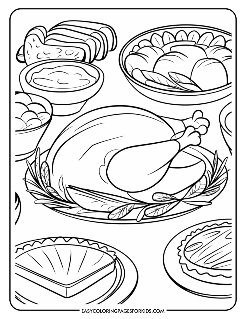 Thanksgiving Feast Coloring Pages (5 Free Printable Pages) - Easy for Thanksgiving Dinner Coloring Pages Printables
