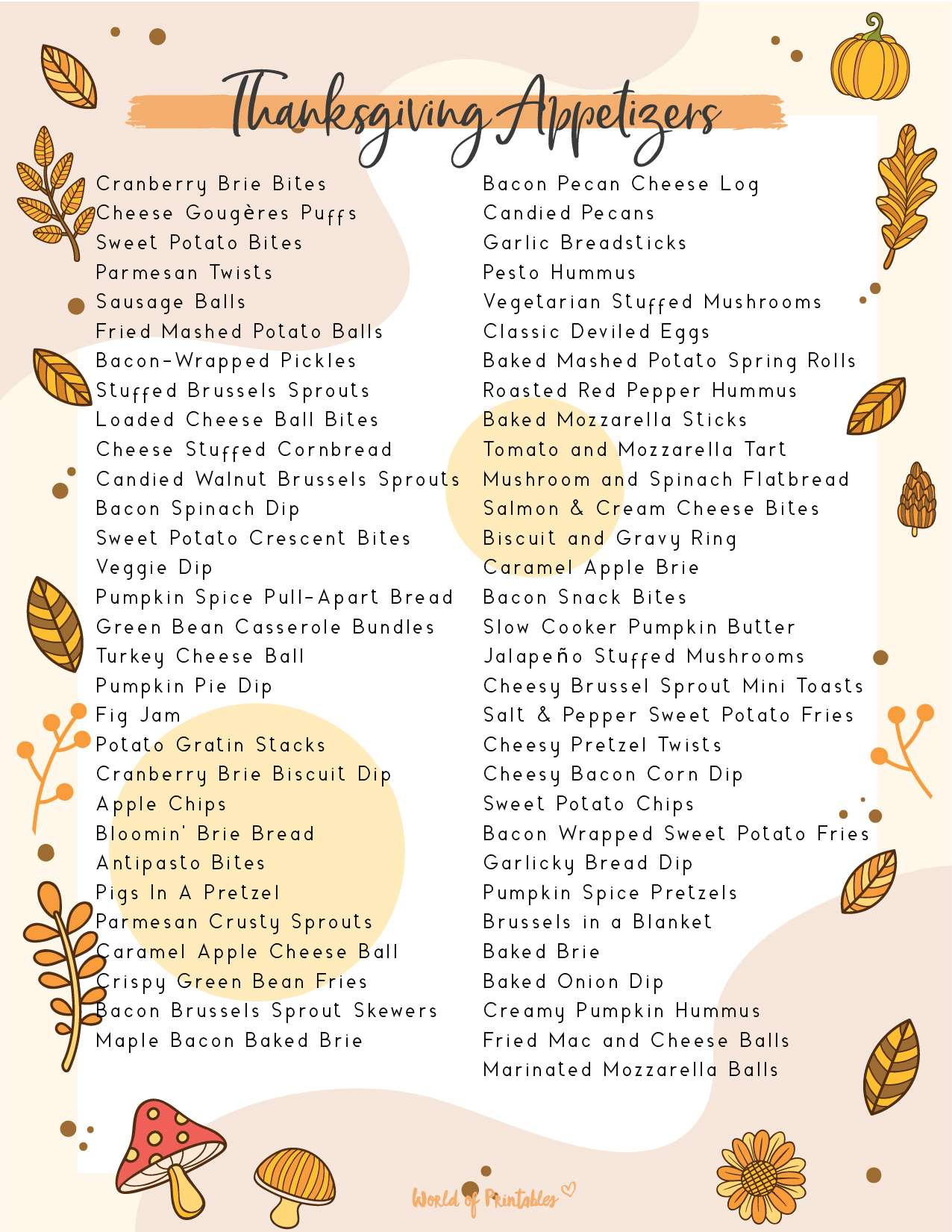 Thanksgiving Food Checklist - Food List & Printables - World Of throughout Thanksgiving Food List Printable