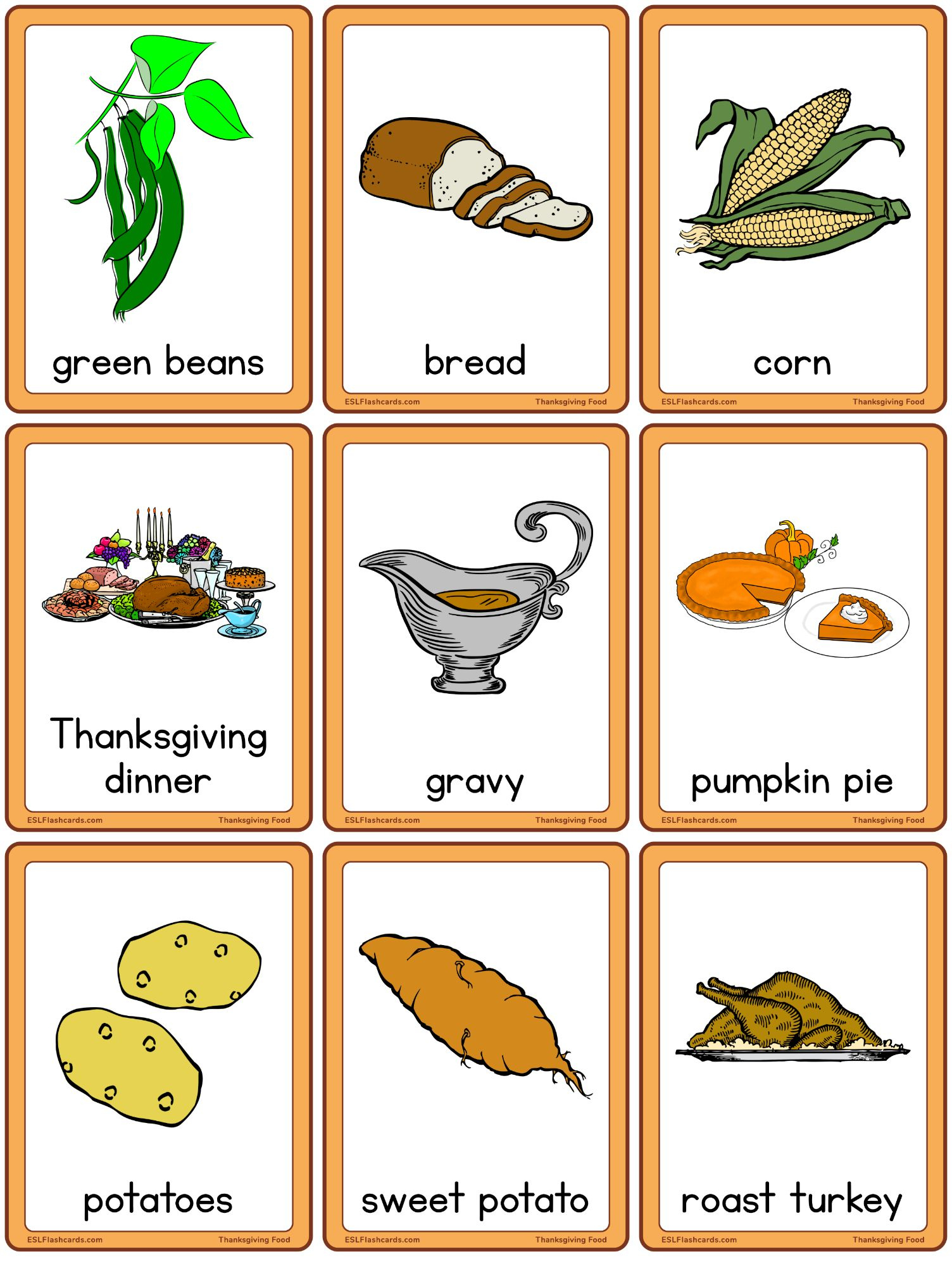 Thanksgiving Food – Esl Flashcards regarding Free Printable Thanksgiving Flashcards