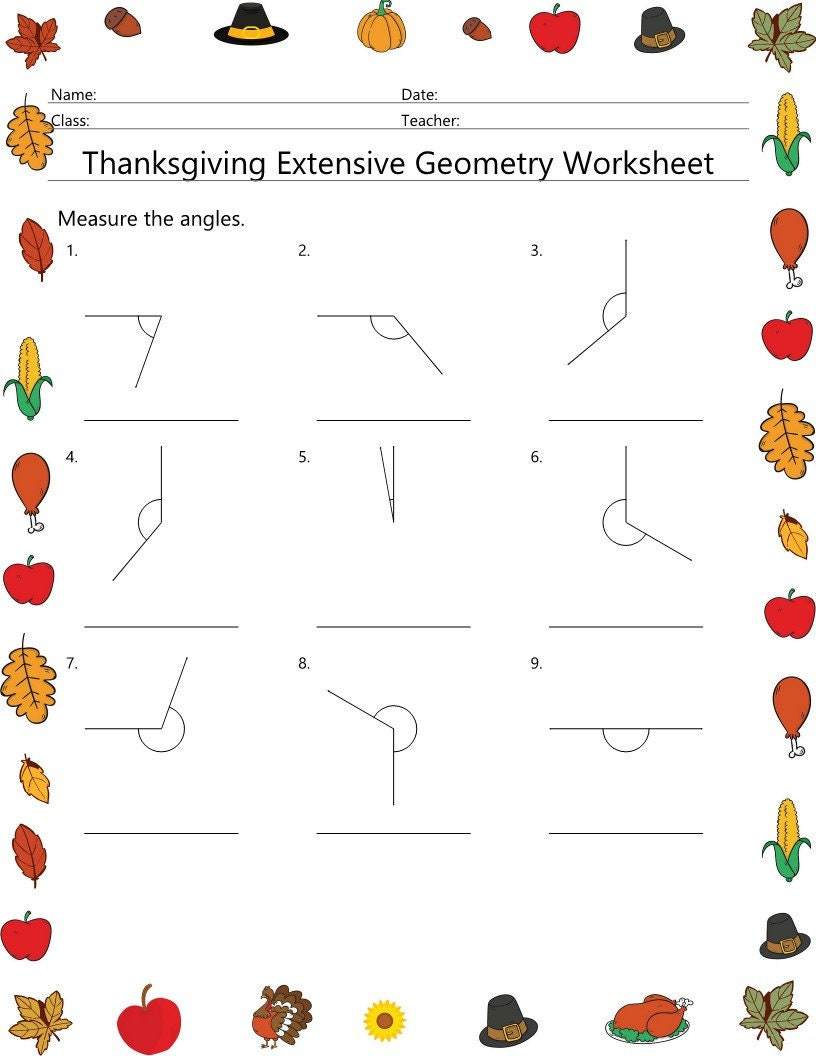 Thanksgiving Geometry Worksheet: Angles, Area, Volume (No Prep) - Etsy in Thanksgiving Geometry Worksheet