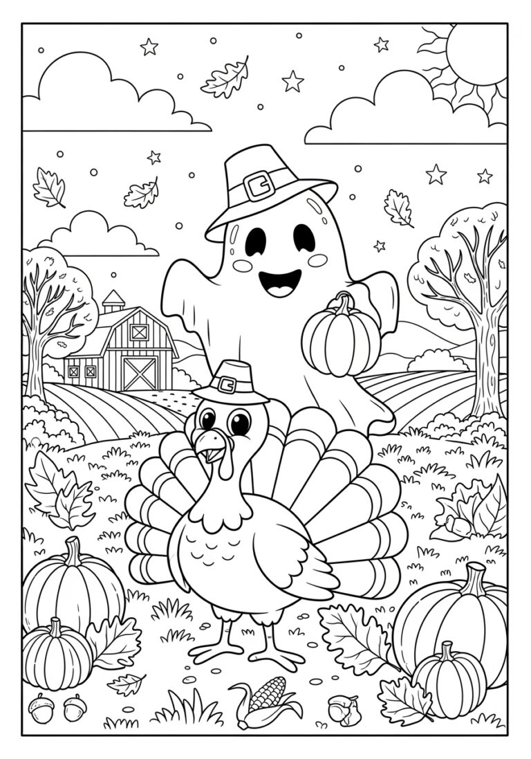 Thanksgiving Ghost With Turkey Coloring Page - Free Download within Thanksgiving Coloring Page Printable