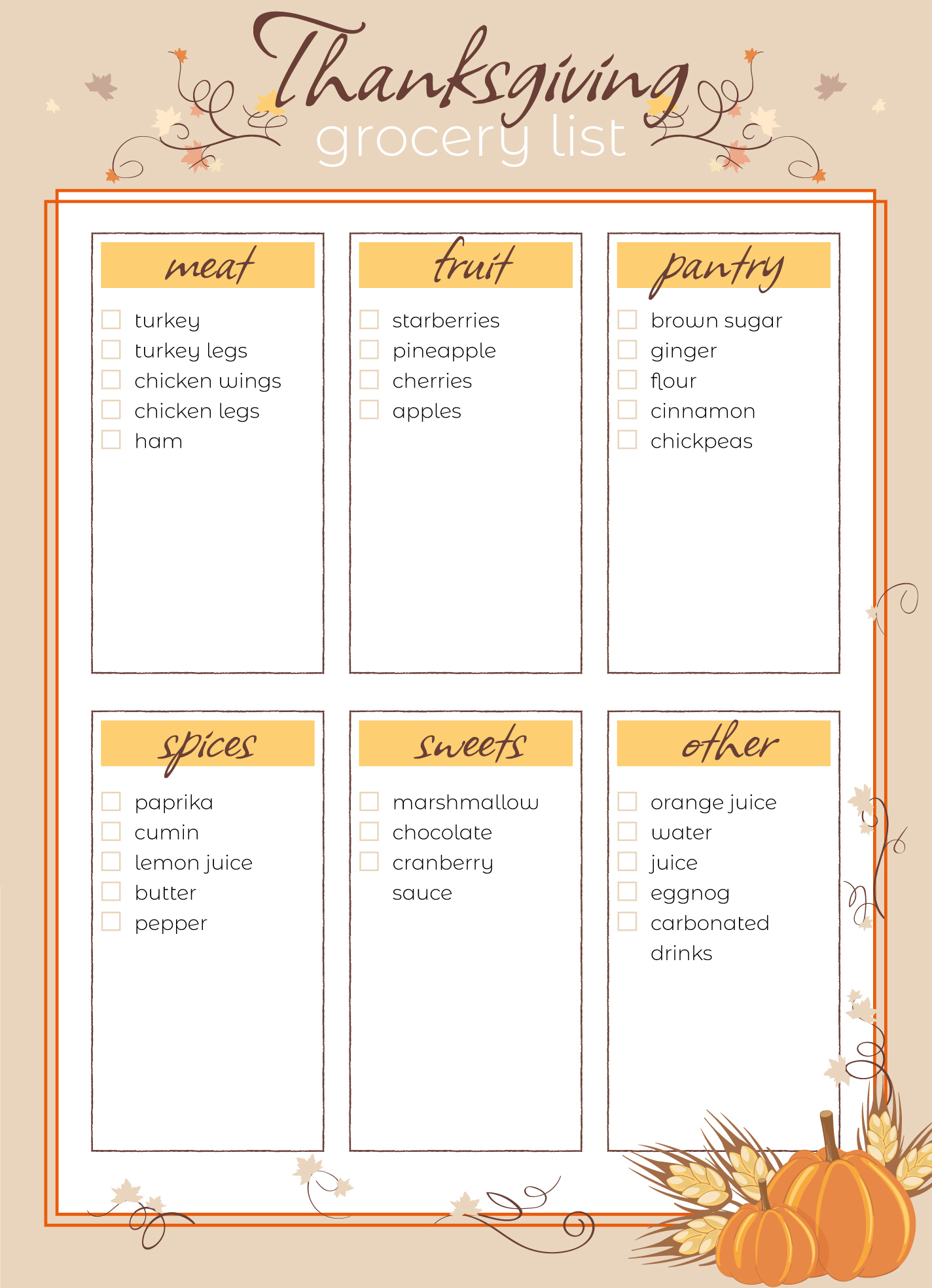 Thanksgiving Grocery List Free Google Docs Template - Gdoc.io with Google Docs Thanksgiving Menu Template