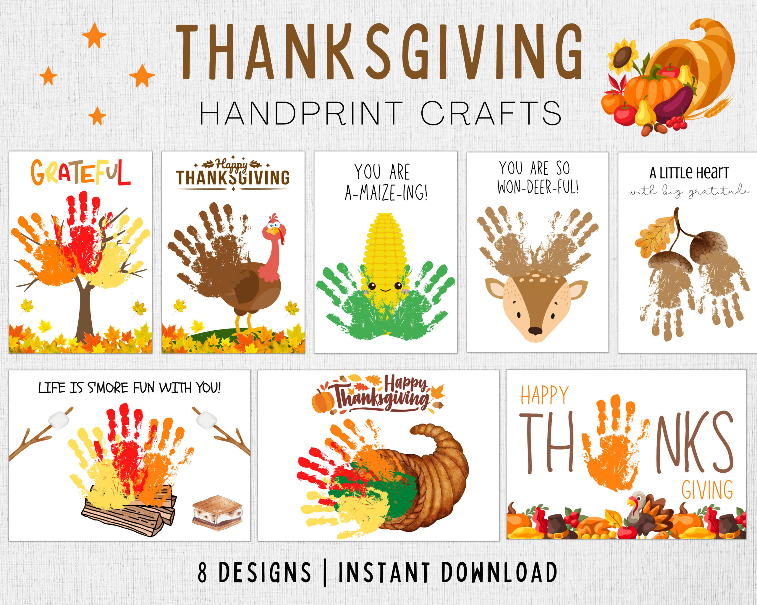 Thanksgiving Handprint Craft Bundle | Thanksgiving Preschool Craft for Thanksgiving Handprint Art Printable