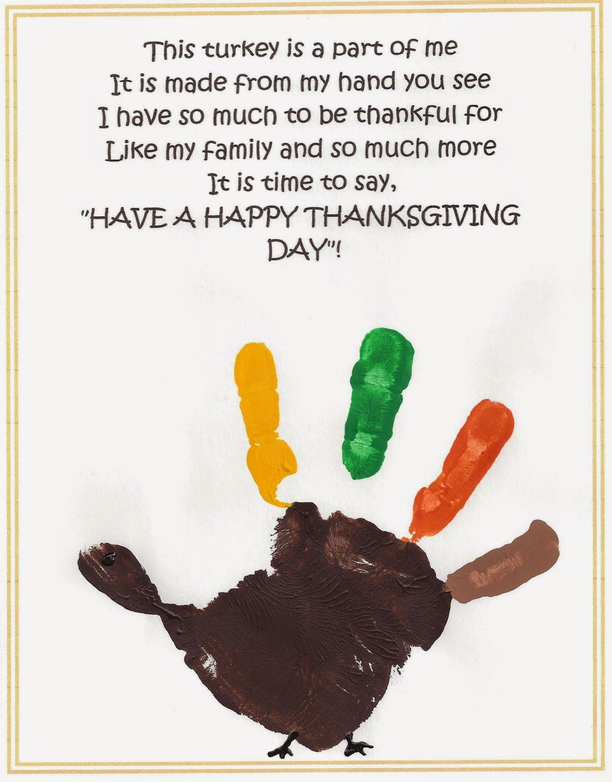 Thanksgiving Handprint Poem Printable for Pre K Thanksgiving Poem