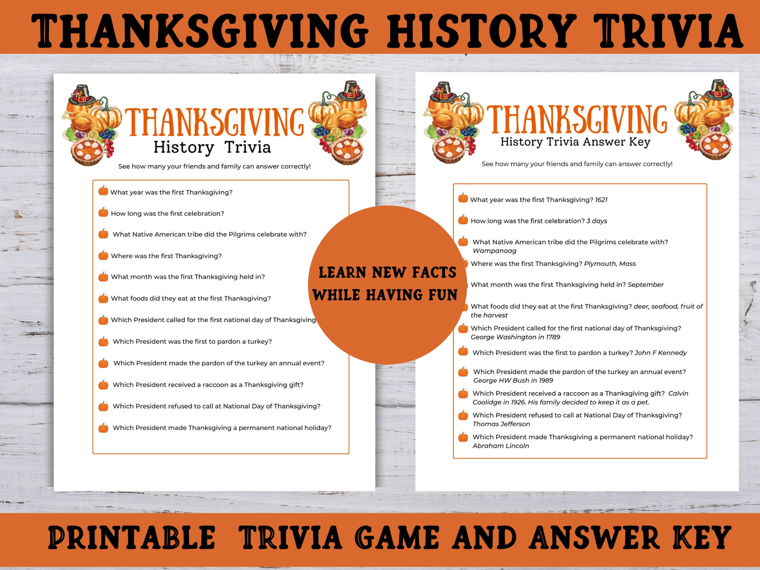 Thanksgiving History Trivia Game, Printable Party Game within History of Thanksgiving Printable