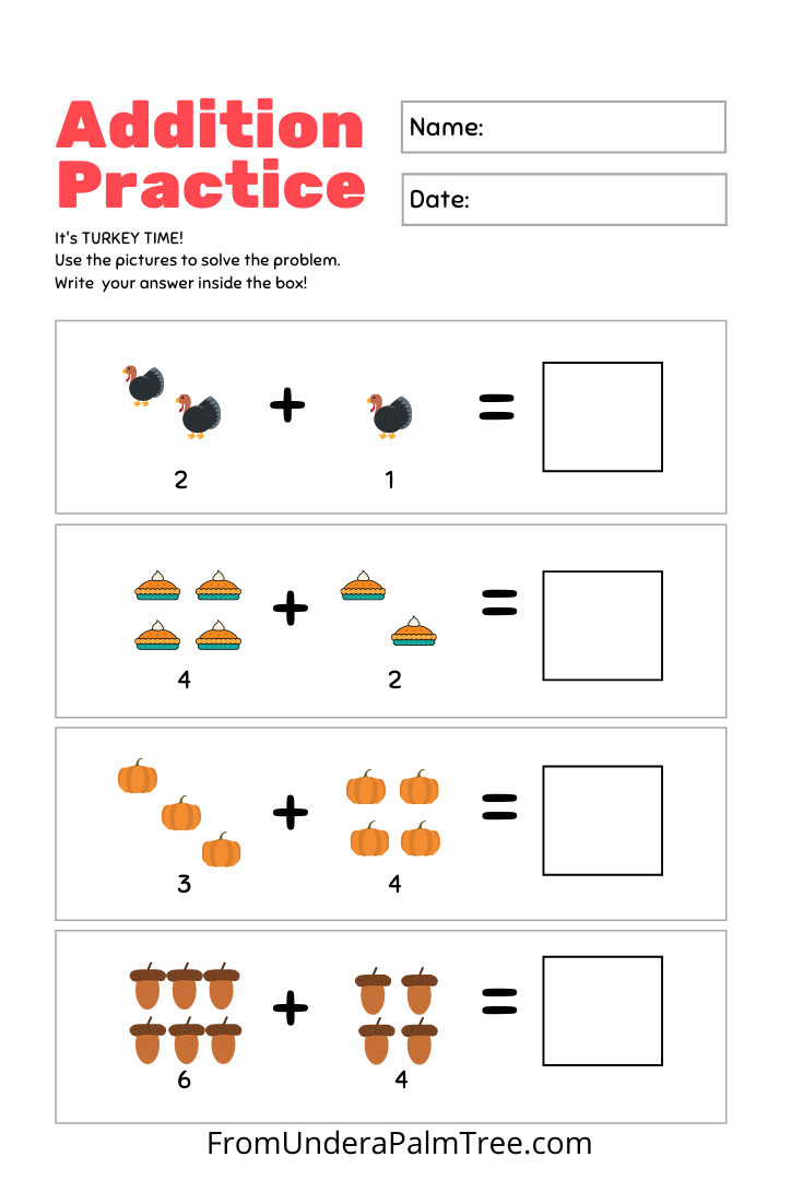 Thanksgiving Kindergarten Worksheet Pack &amp;gt; From Under A Palm Tree with Thanksgiving Printables Kindergarten Free