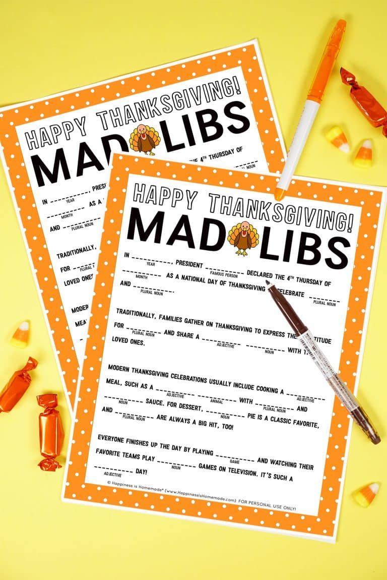 Thanksgiving Mad Libs Printable Game - Happiness Is Homemade throughout Thanksgiving Mad Lib Printable