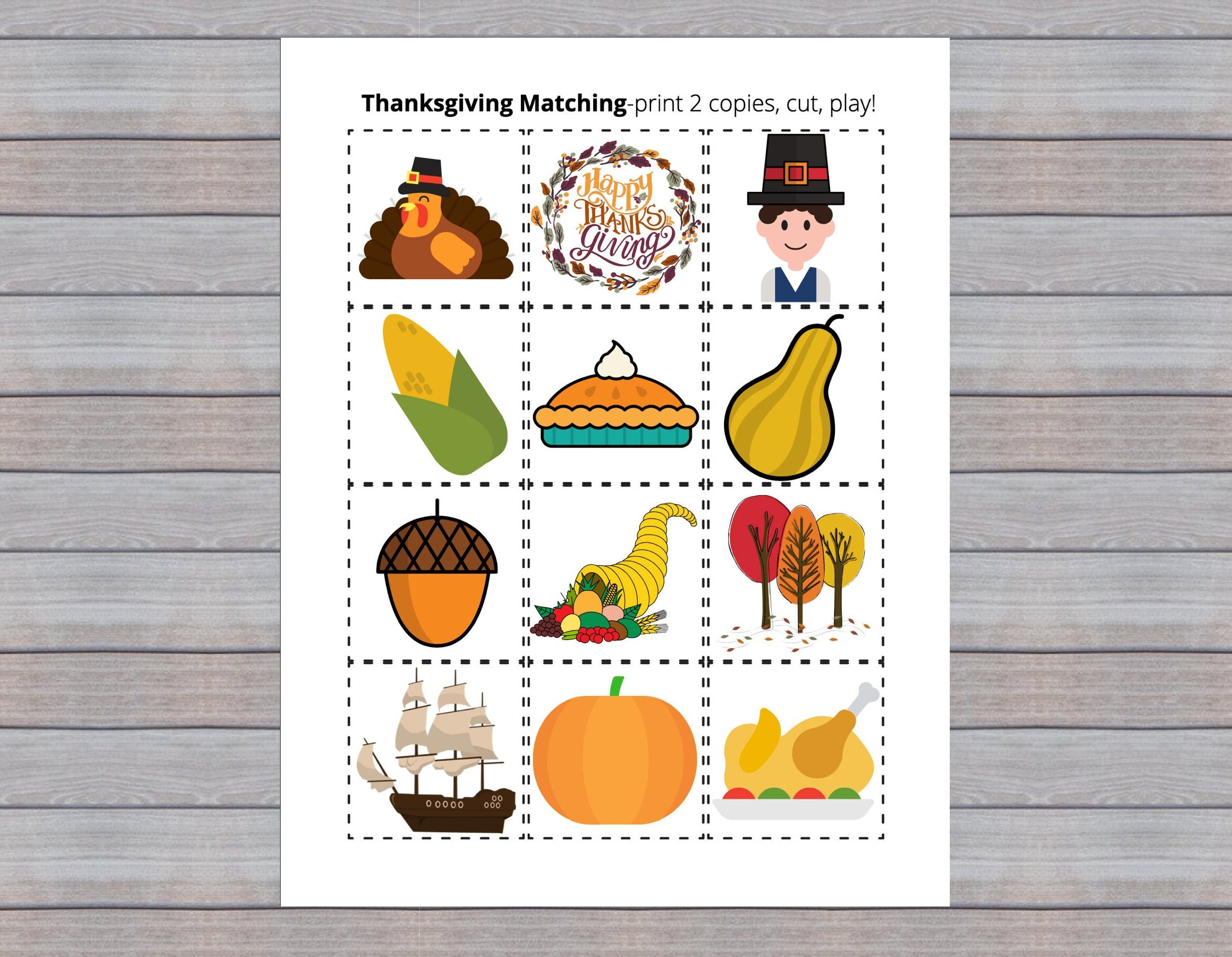 Thanksgiving Matching Game: Printable Toddler Activity (Pdf) - Etsy inside Thanksgiving Matching Game Printable
