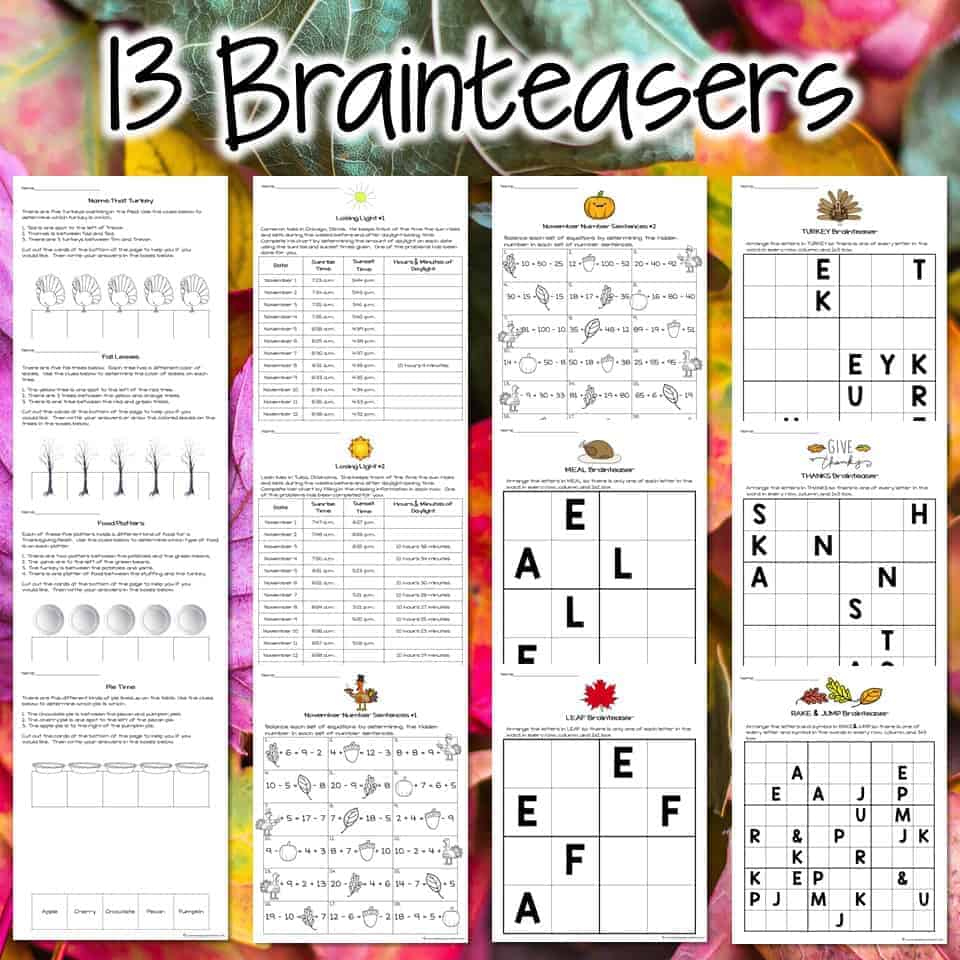 Thanksgiving Math Challenges &amp;amp; Brainteasers - with Thanksgiving Brain Teasers Printable