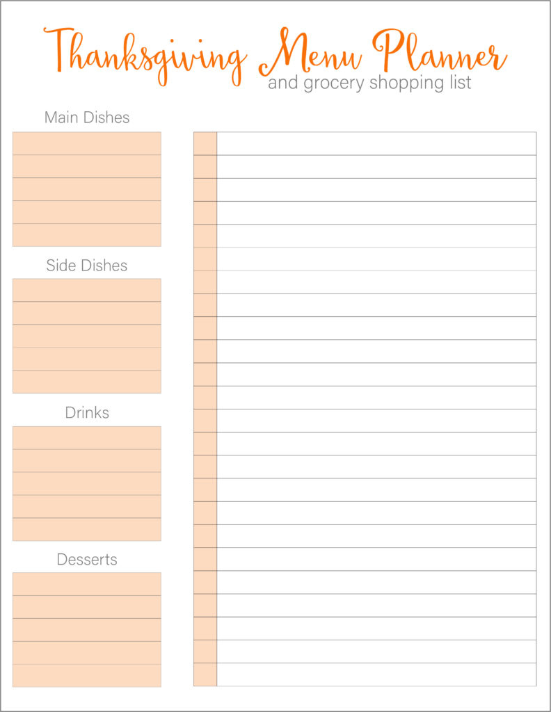 Thanksgiving Meal Planners & Shopping List Printables - Free for Thanksgiving Dinner Grocery List Printable
