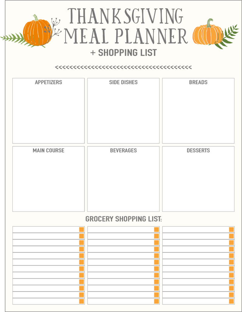 Thanksgiving Meal Planners &amp;amp; Shopping List Printables - Free for Thanksgiving Menu Template Printable Free Pumpkins