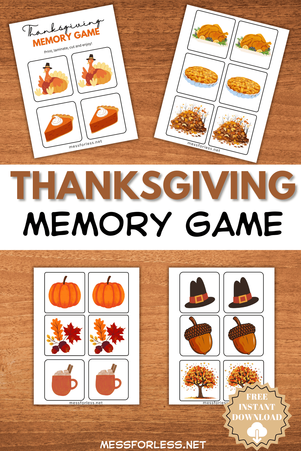 Thanksgiving Memory Game Printable - Mess For Less inside Free Printable Thanksgiving Memory Game