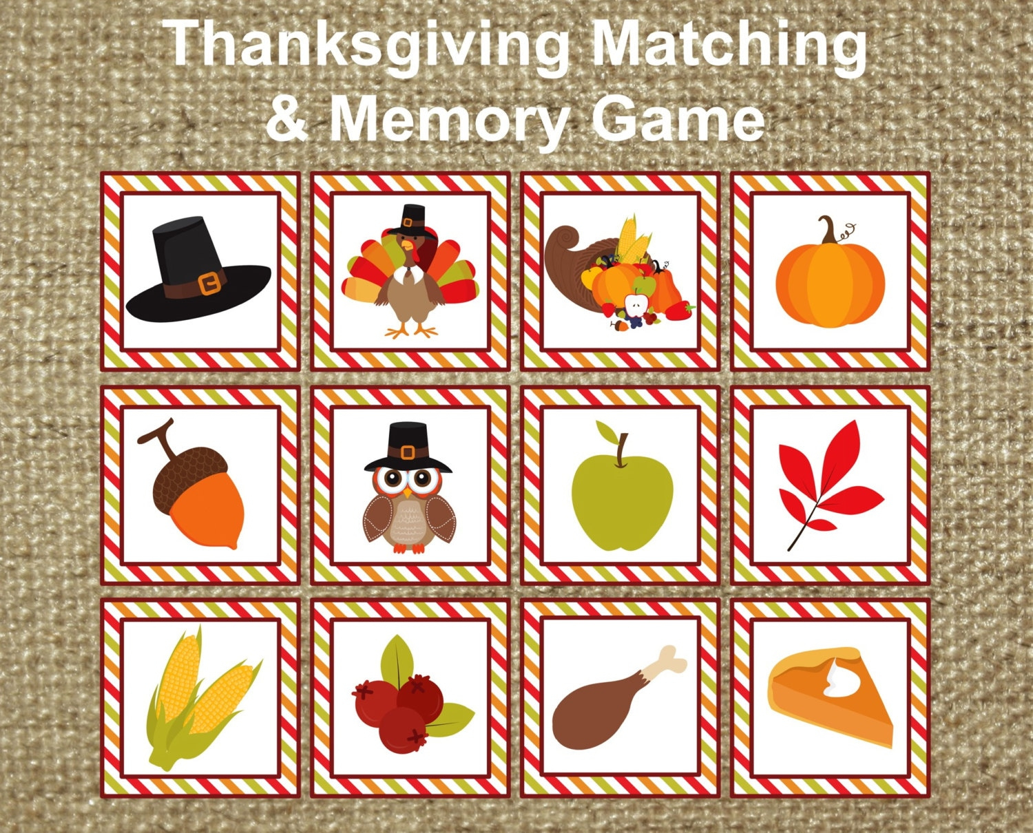 Thanksgiving Memory & Matching Game. Instant Digital Download intended for Printable Thanksgiving Matching Game