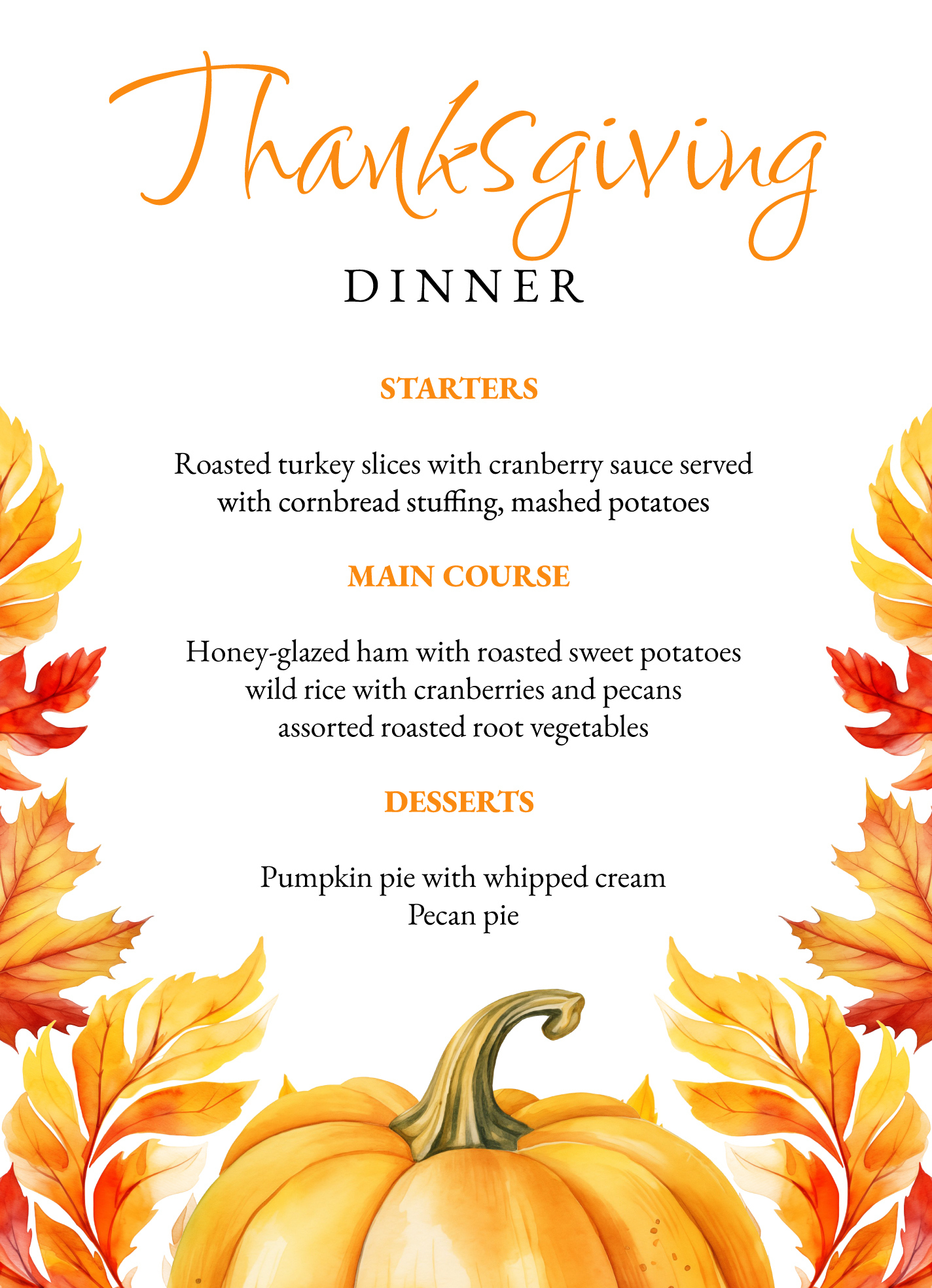 Thanksgiving Menu Free Google Docs Template - Gdoc.io with Thanksgiving Menu Blank Template