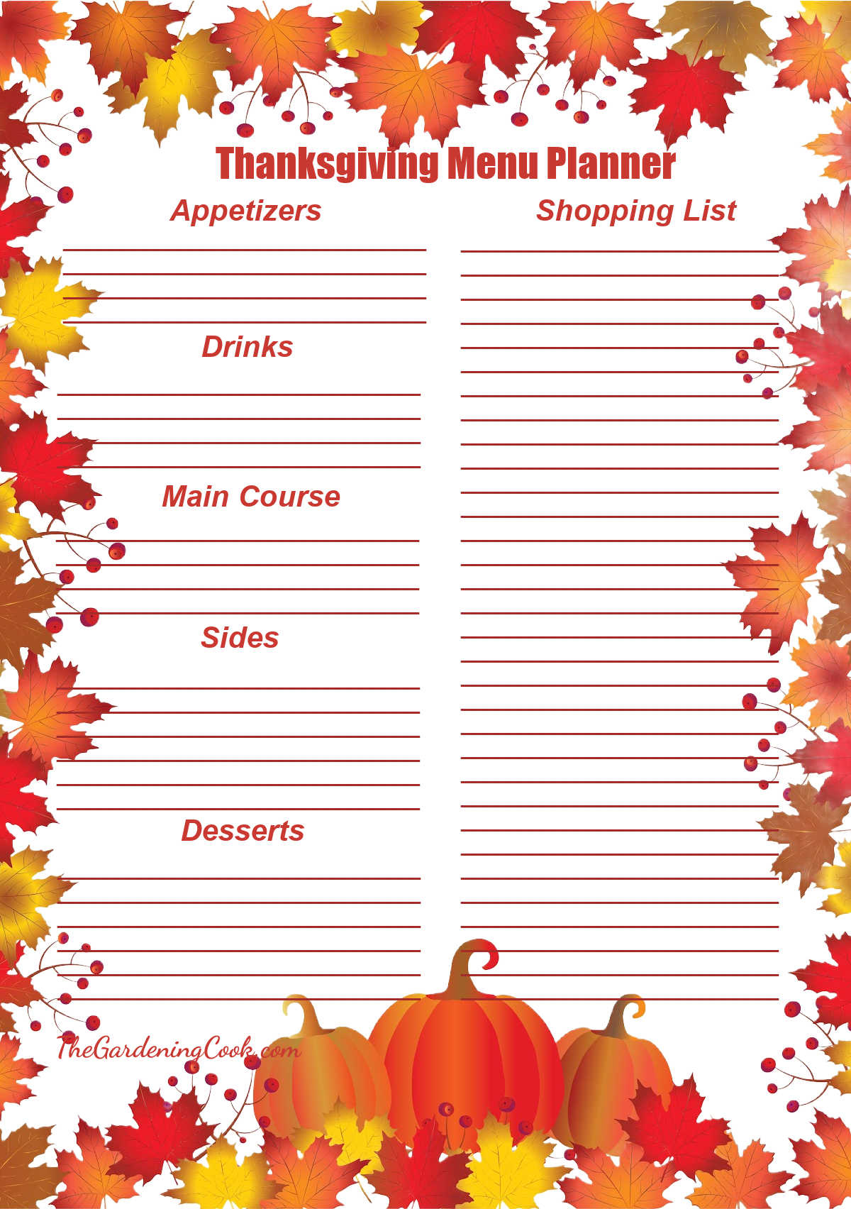 Thanksgiving Menu Planner - Free Menu Planning Printable intended for Free Printable Thanksgiving Menu Cards