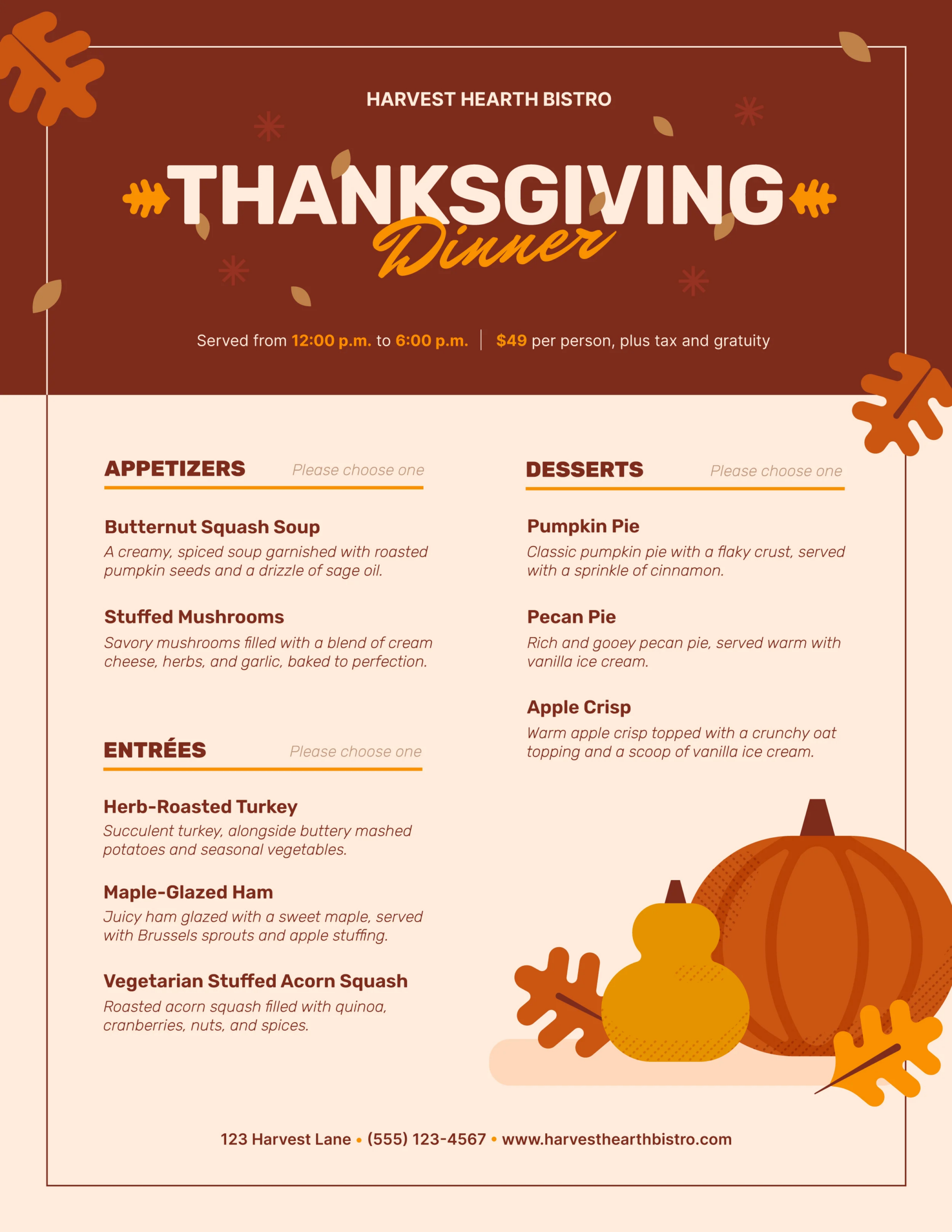 Thanksgiving Menu Template: Design Ideas For Your Restaurant within Template Thanksgiving Menu