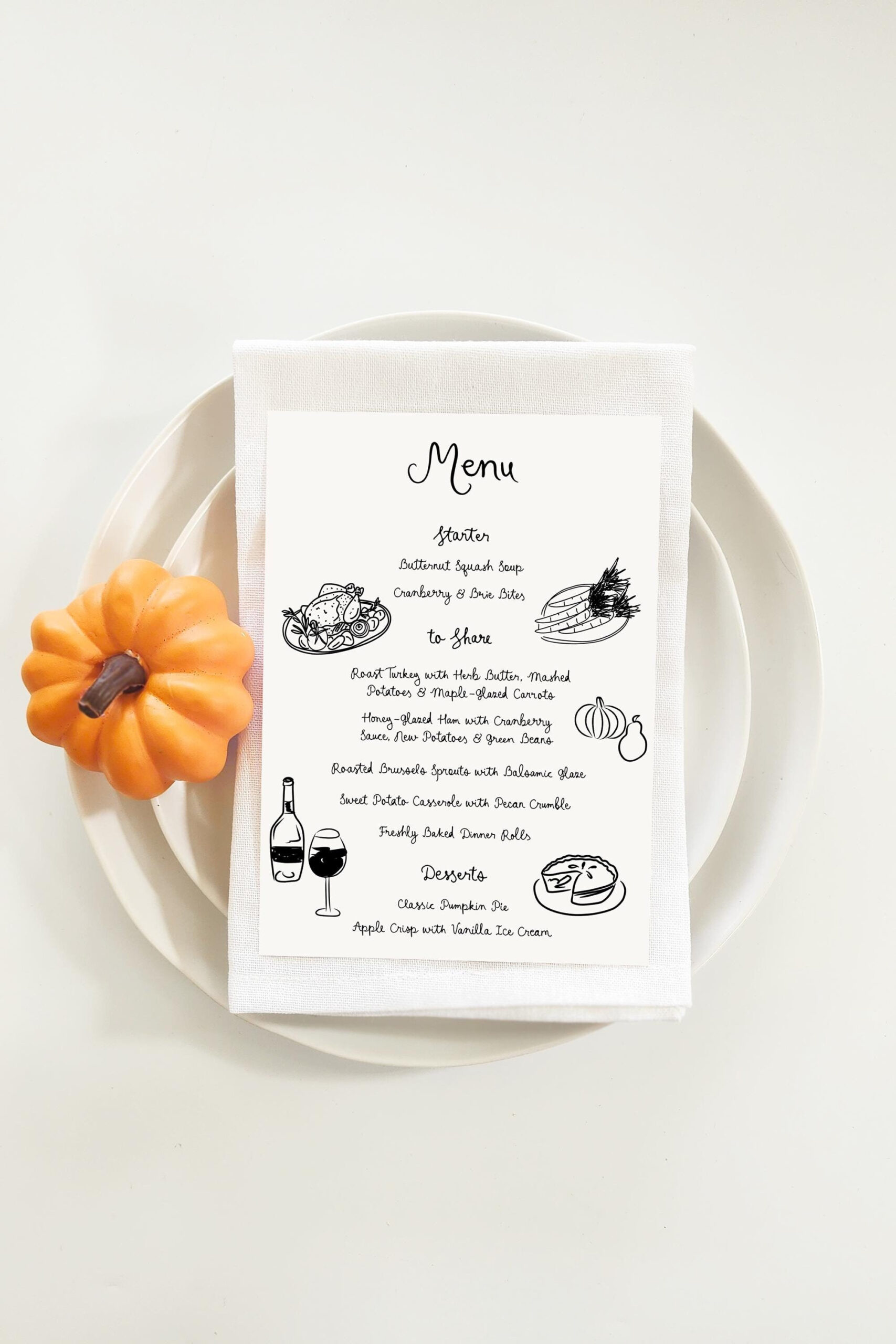 Thanksgiving Menu Template Printable, Hand Drawn Line Art inside Thanksgiving Menu Template Cranberries