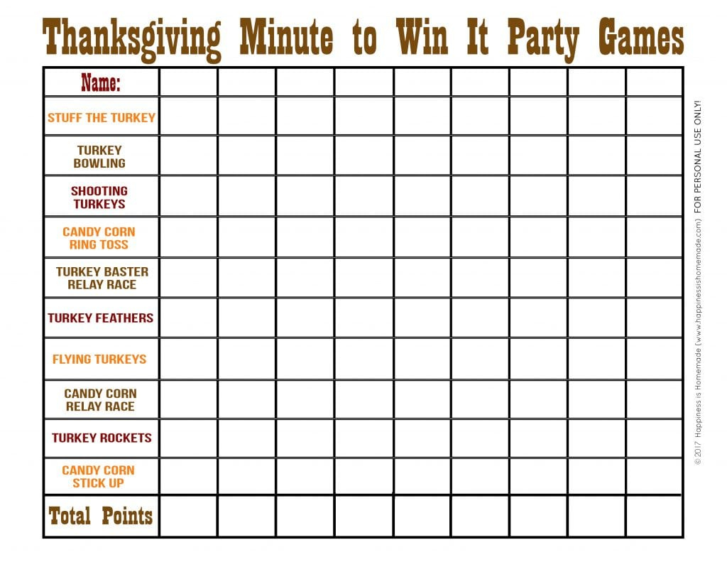 Thanksgiving Minute To Win It Games - Happiness Is Homemade regarding Minute to Win It Thanksgiving Games Printable