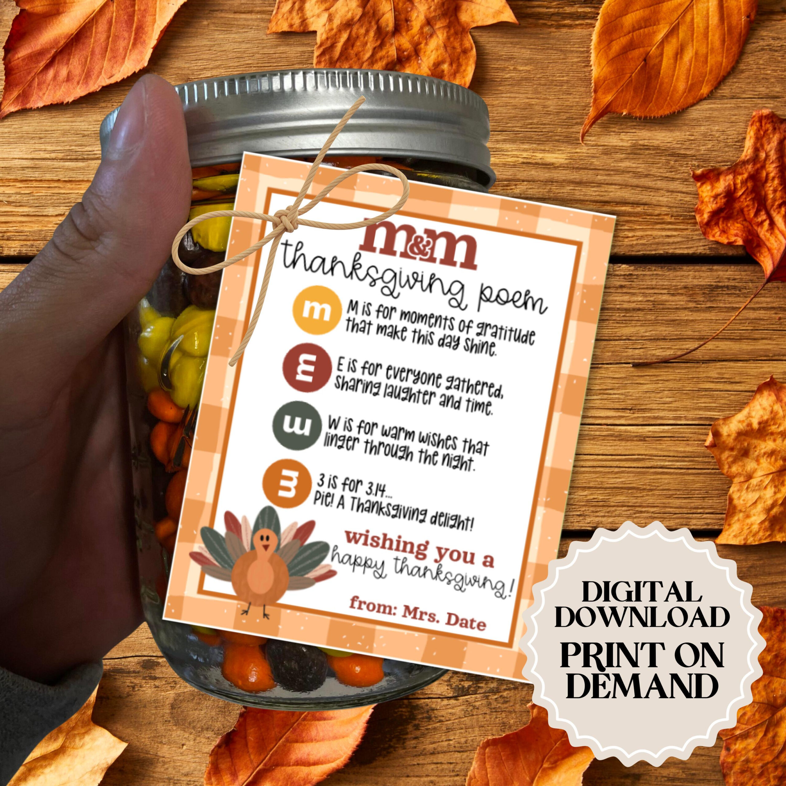 Thanksgiving M&amp;amp;M Poem Gift Favor Tags | Printable Pdf - Etsy throughout M&amp;amp;M Thanksgiving Poem