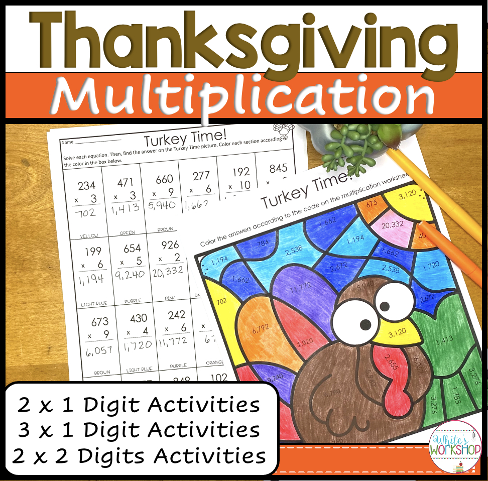 Thanksgiving Multiplication And Colorcode Activities | Made with Thanksgiving Math Multiplication Worksheet