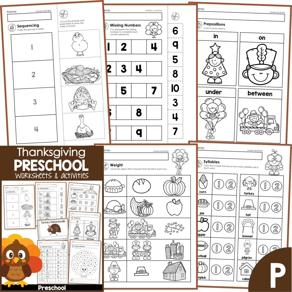 Thanksgiving No Prep Preschool Worksheets & Activities - In My World throughout Free Printable Thanksgiving Cut And Paste Activities