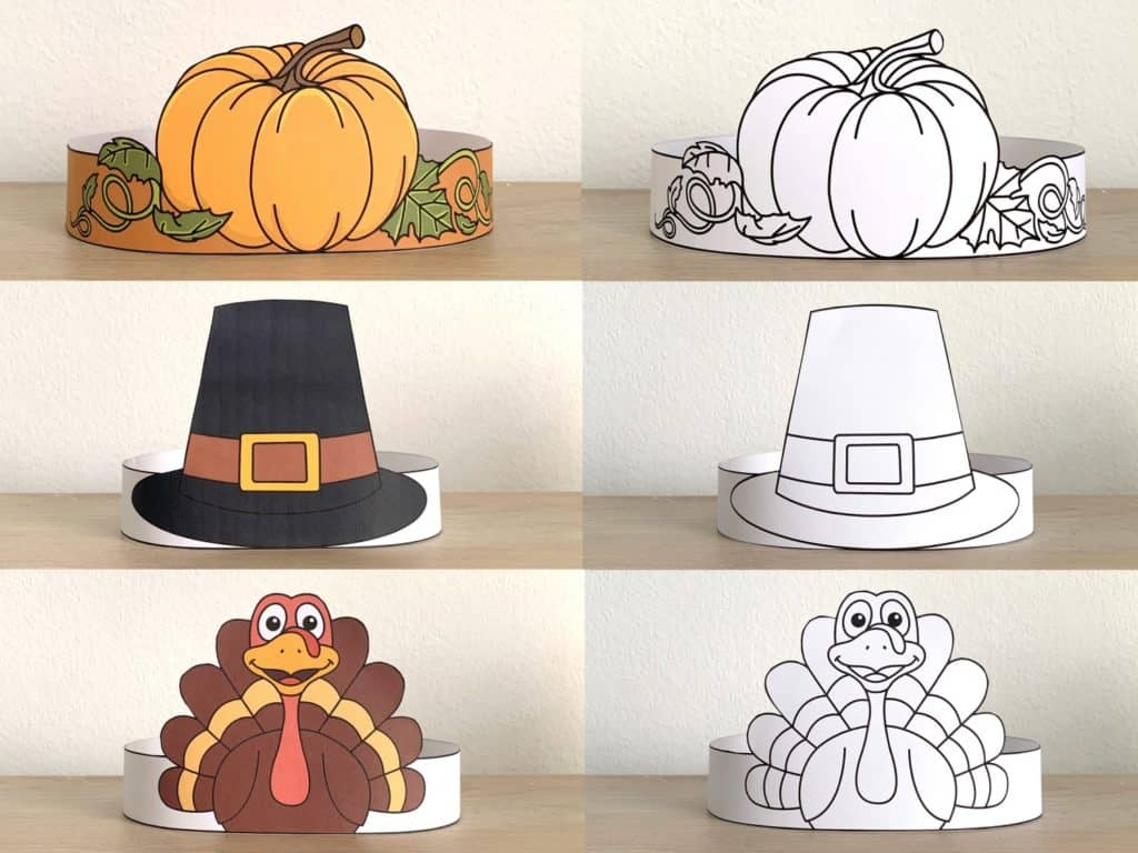 Thanksgiving Paper Crowns (Colored + For Coloring) – Happy Paper Time inside Thanksgiving Crown Printable Free