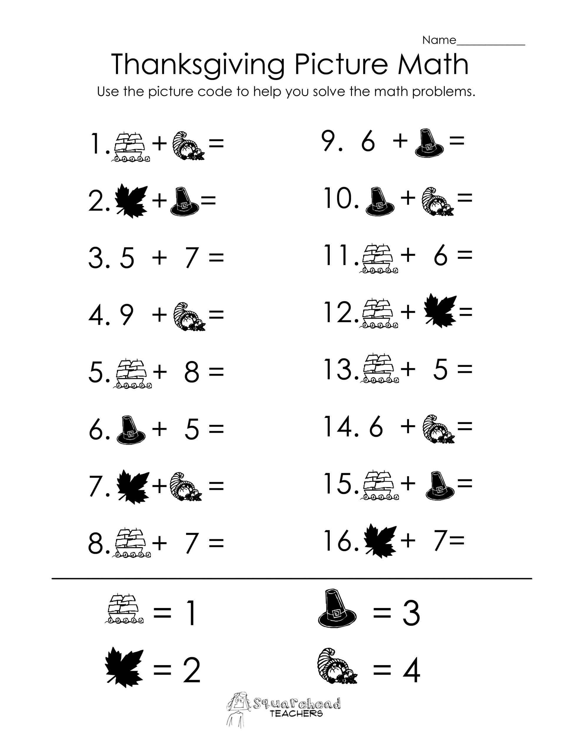 Thanksgiving Picture Math Worksheet | Squarehead Teachers in Pre Algebra Thanksgiving Worksheets