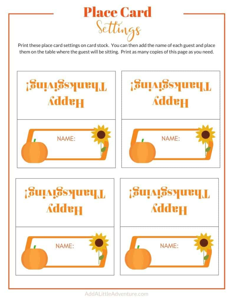 Thanksgiving Place Cards Printable - Diy Template - Add A Little inside Thanksgiving Dinner Place Cards Printable