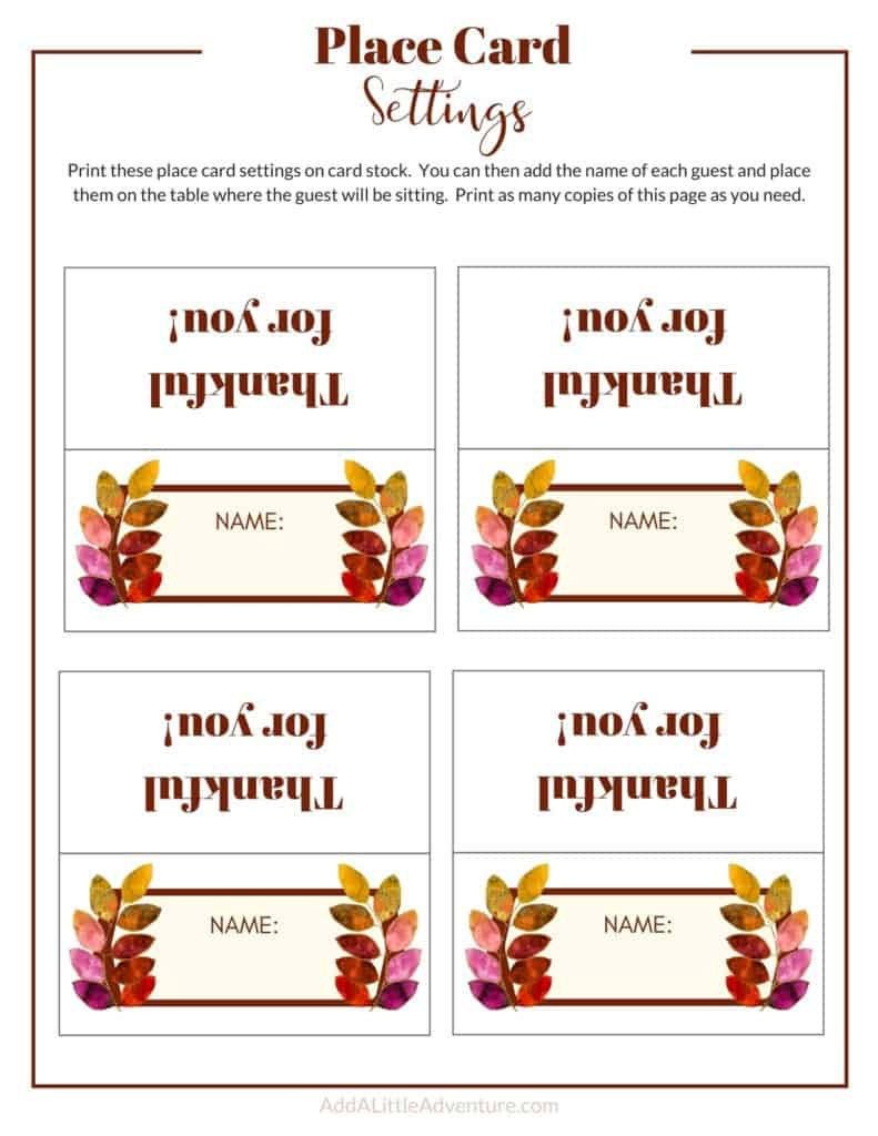 Thanksgiving Place Cards Printable - Diy Template - Add A Little pertaining to Free Printable Thanksgiving Table Place Cards