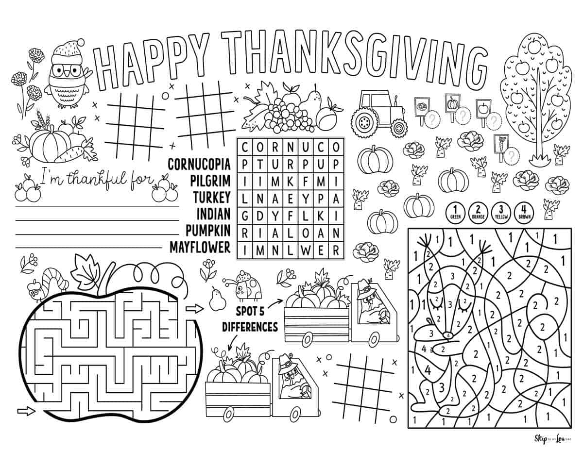 Thanksgiving Placemats | Skip To My Lou for Printable Thanksgiving Activity Placemats