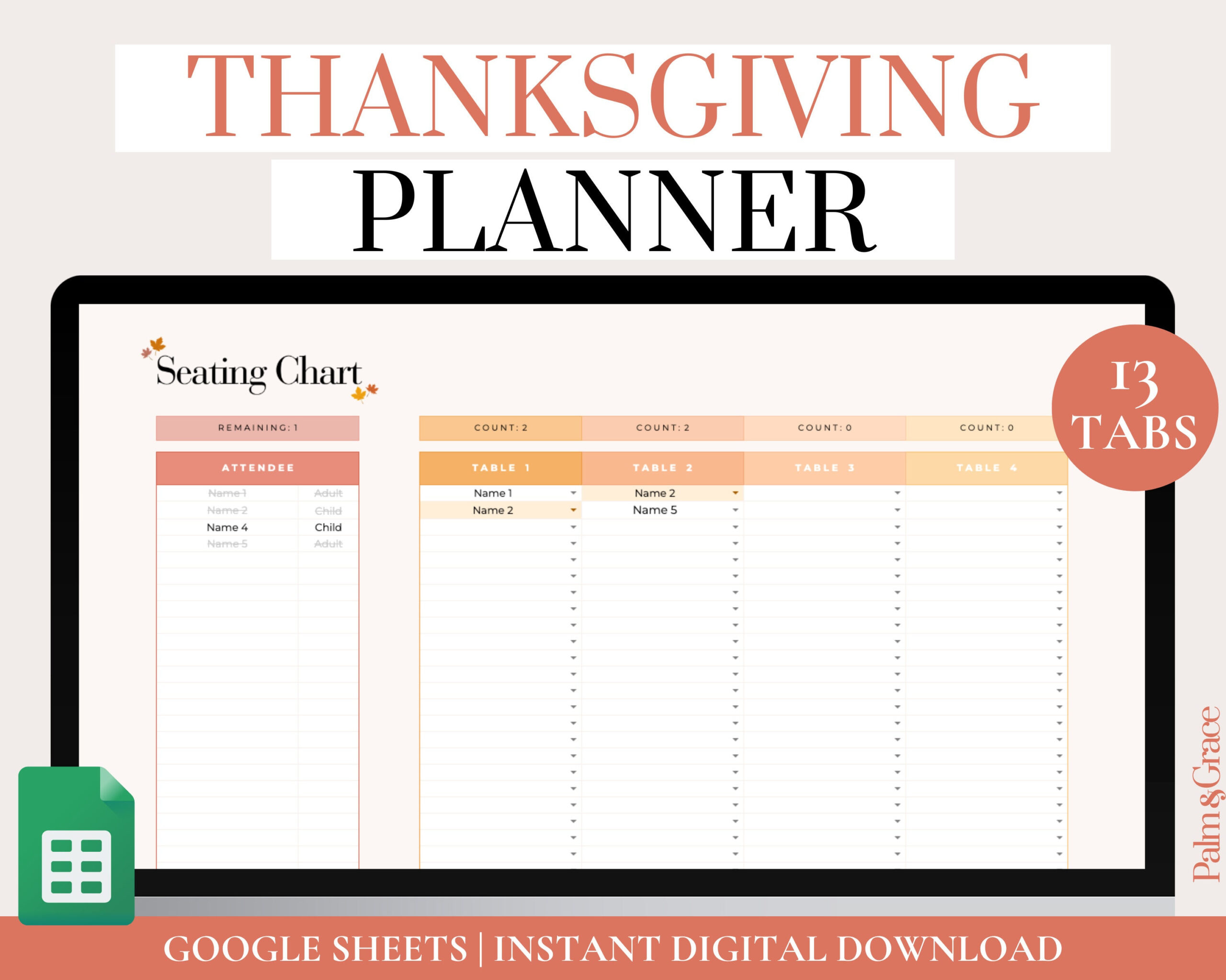 Thanksgiving Planner Spreadsheet, Thanksgiving Meal Planner inside Thanksgiving Menu Template Excel