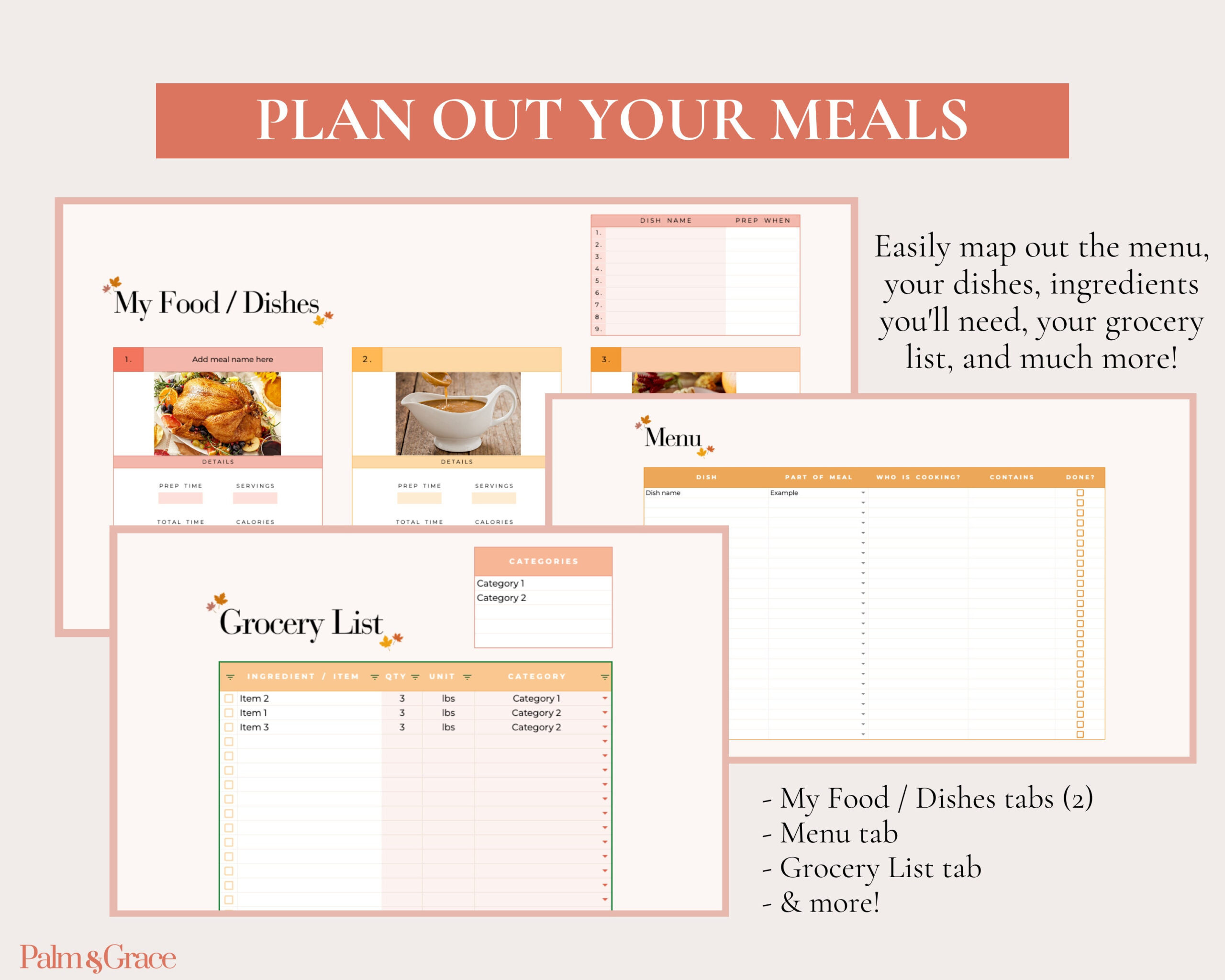 Thanksgiving Planner Spreadsheet, Thanksgiving Meal Planner with Thanksgiving Menu Template Excel