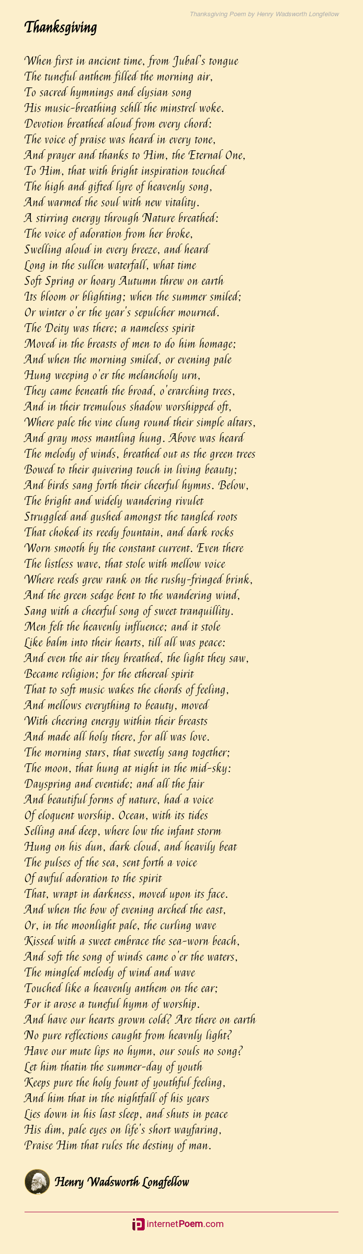 Thanksgiving Poemhenry Wadsworth Longfellow with Longfellow Thanksgiving Poem