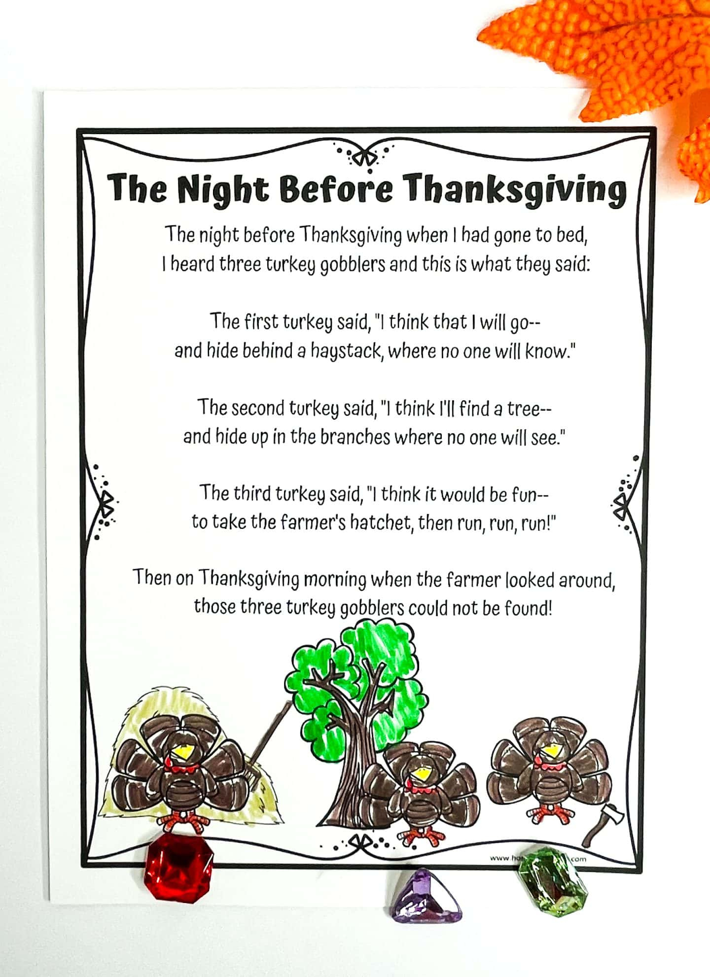Thanksgiving Poems For Kids Printable To Read And Color for Night Before Thanksgiving Poem
