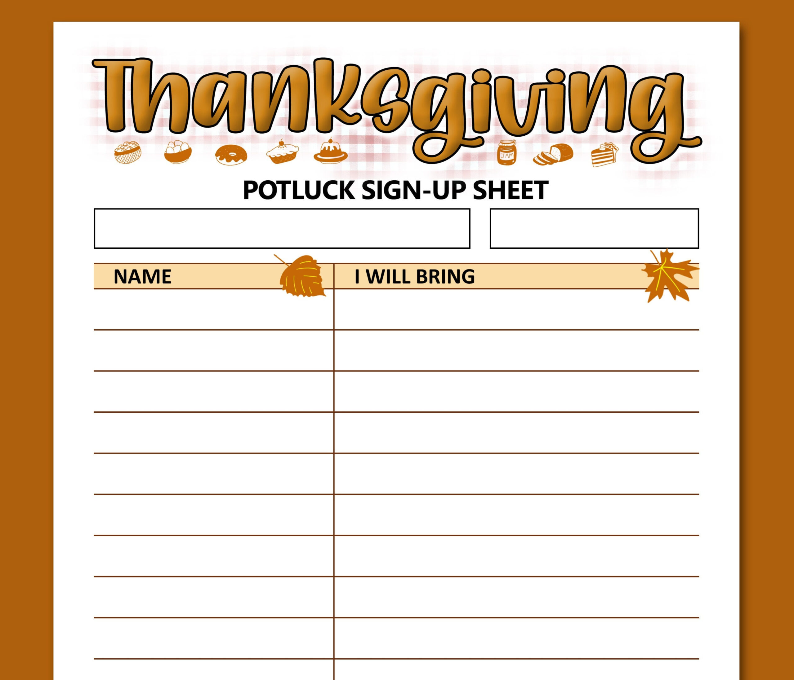 Thanksgiving Potluck Sign Up Sheet Printable Form, Letter Size inside Printable Thanksgiving Potluck Sign Up Sheet Template
