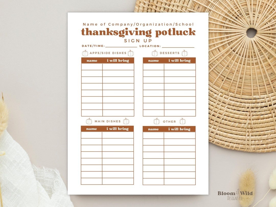 Thanksgiving Potluck Sign Up Sheet Template, Sign Up Sheet For within Thanksgiving Menu Template Template Lab