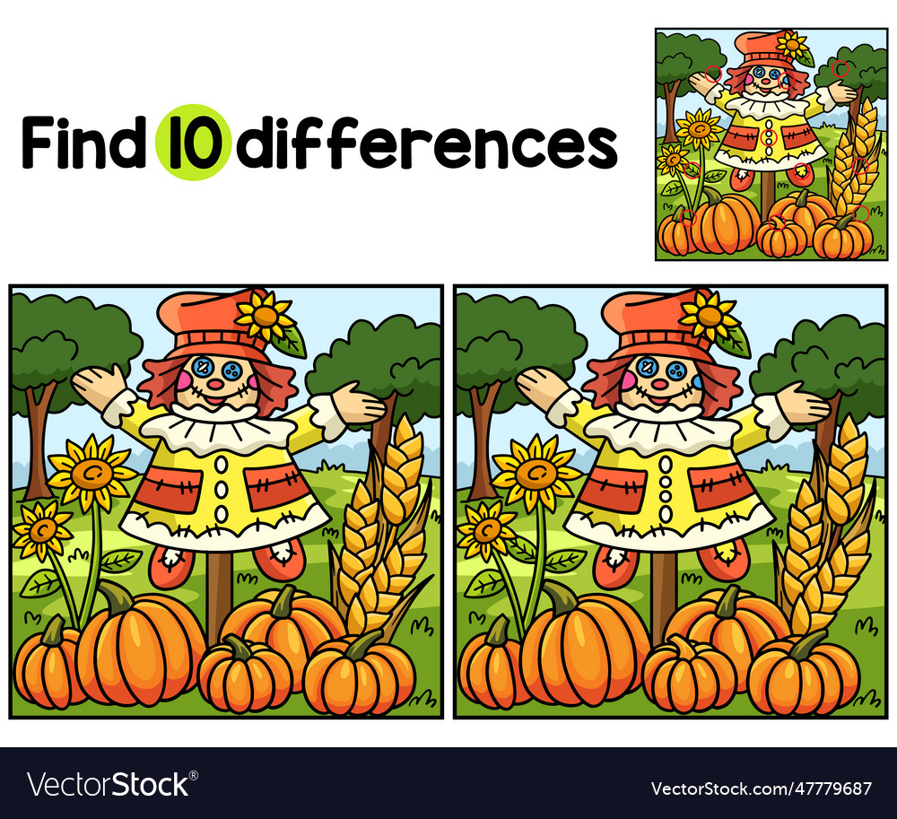 Thanksgiving Scarecrow Find The Differences Vector Image in Thanksgiving Find The Differences Printable