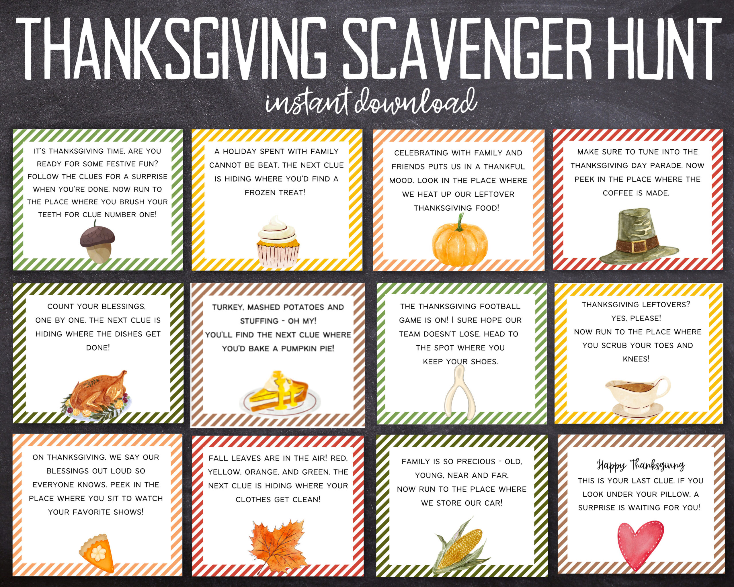 Thanksgiving Scavenger Hunt For Kids | Instant Download Pdf with Printable Thanksgiving Scavenger Hunt Ideas