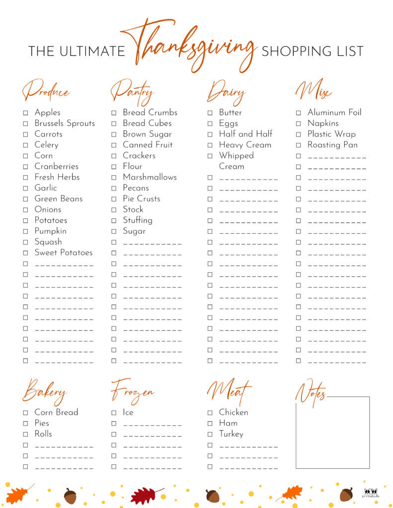Thanksgiving Shopping Lists &amp;amp; Checklists - 30 Free Printables inside Printable Thanksgiving Grocery List